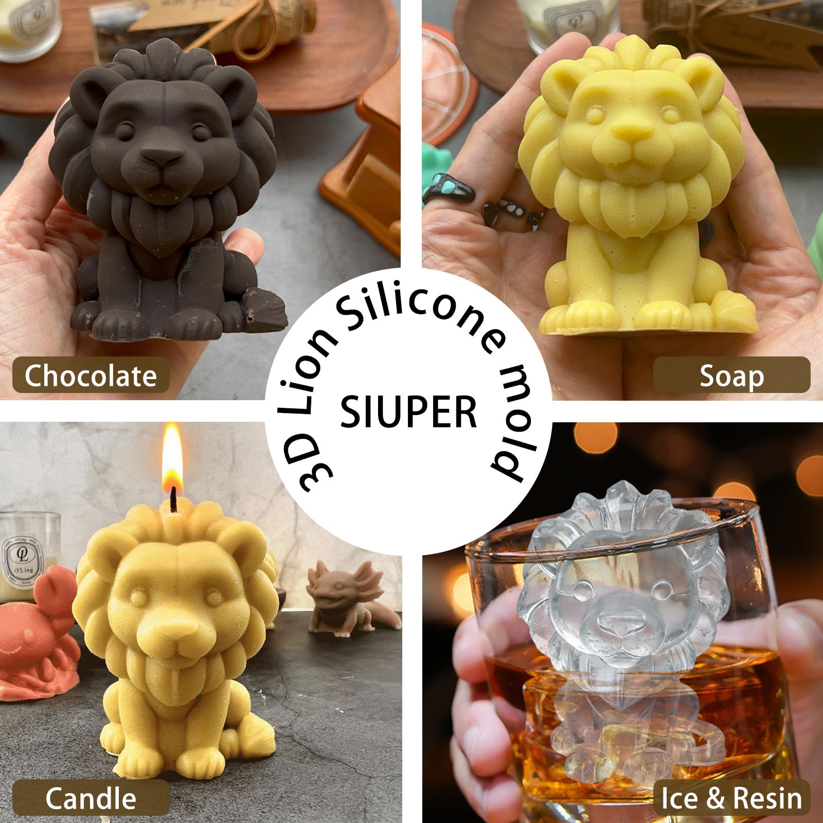 3D Lion Ice Cube Silicone Molds Tray for Whiskey (2 Count)