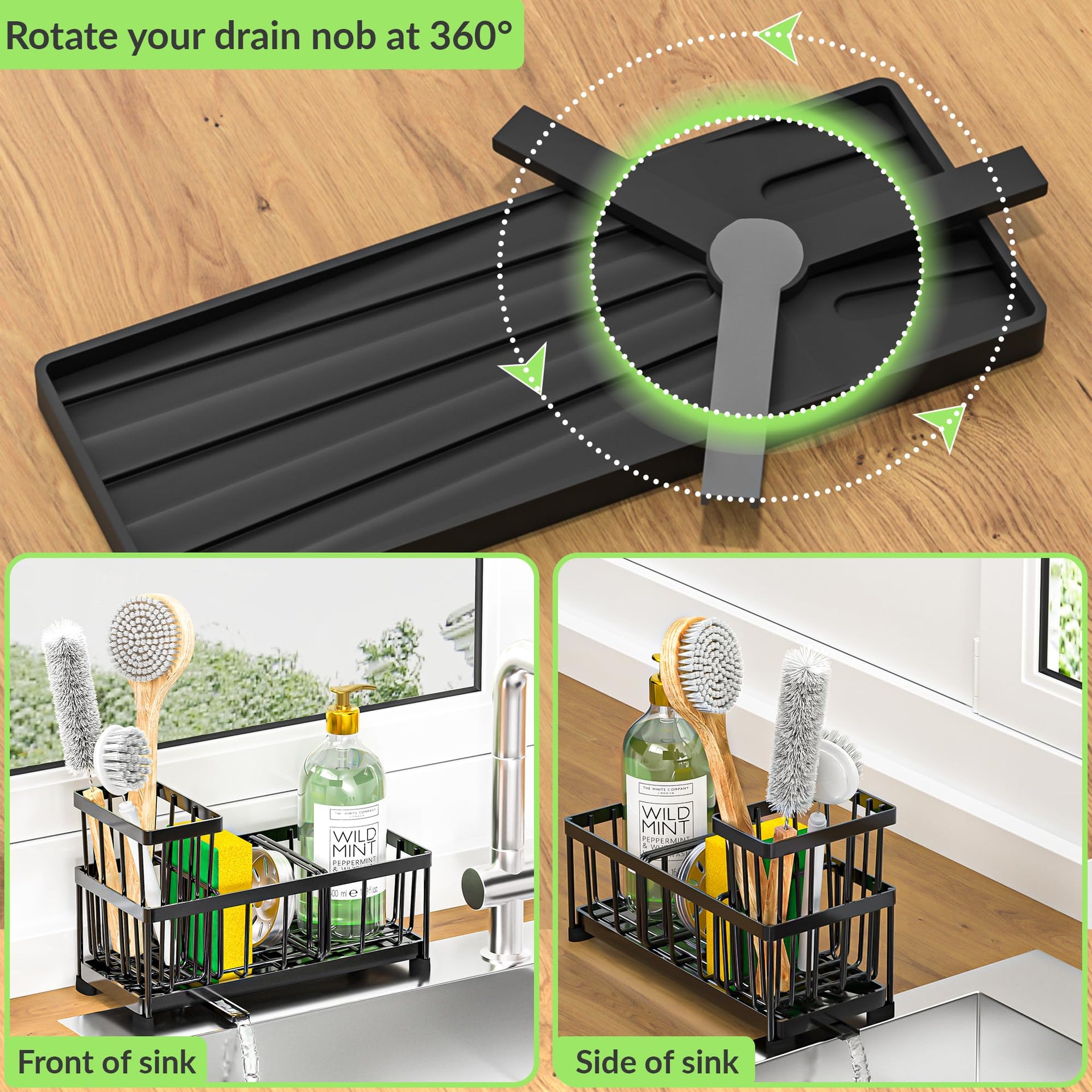 Black Sponge Holder for Kitchen Sink