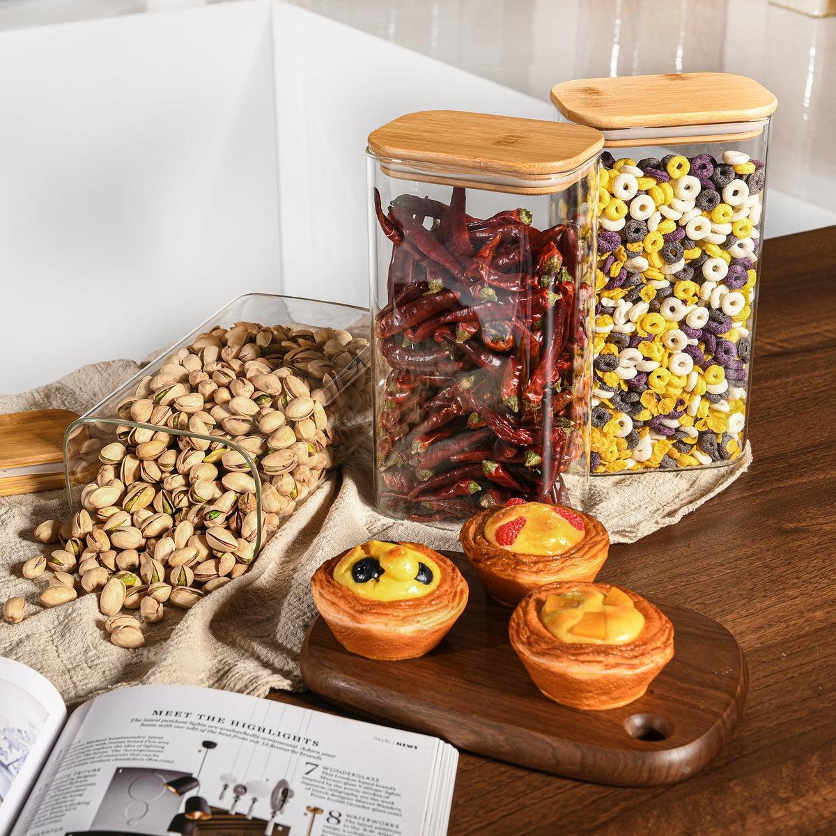 56oz Rectangle Airtight Glass Storage Containers with Bamboo Lids (3 Count)