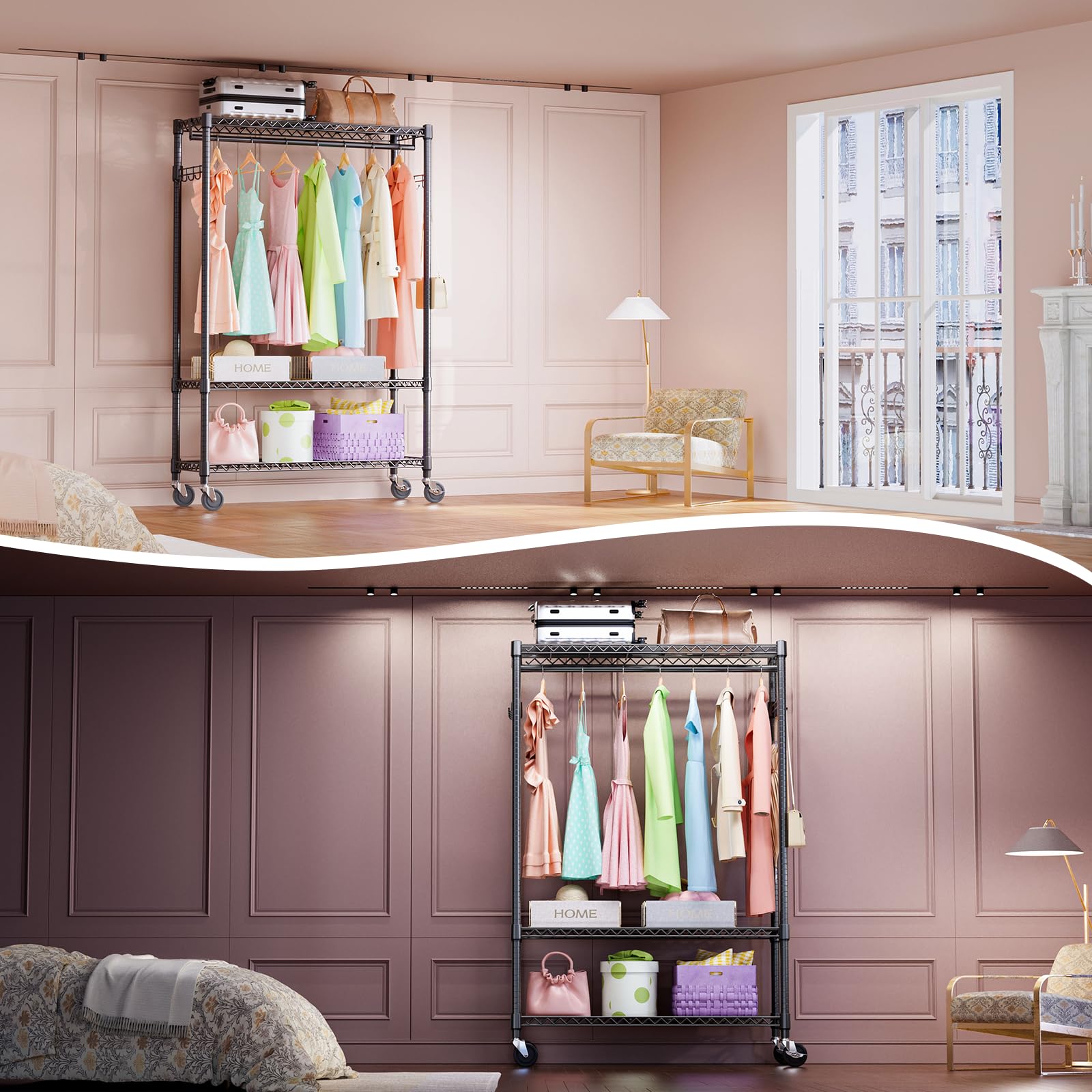 Heavy Duty Rolling Garment Rack Wire Clothes Rack for Hanging Clothes
