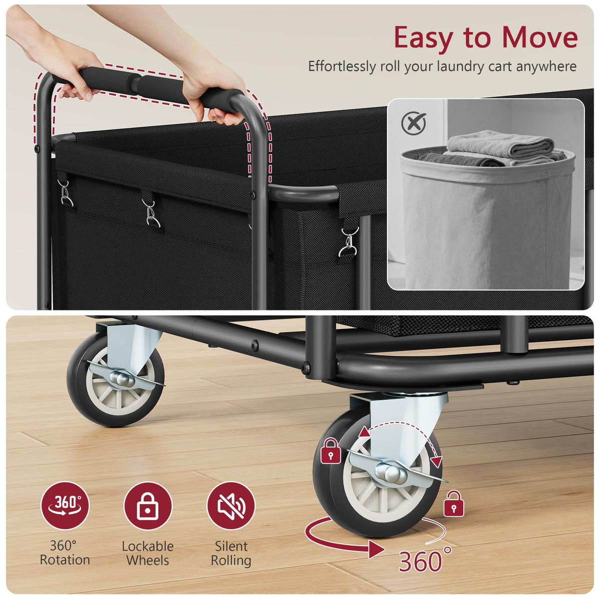 2 Section Heavy Duty Laundry Sorter Cart with Wheels 450L