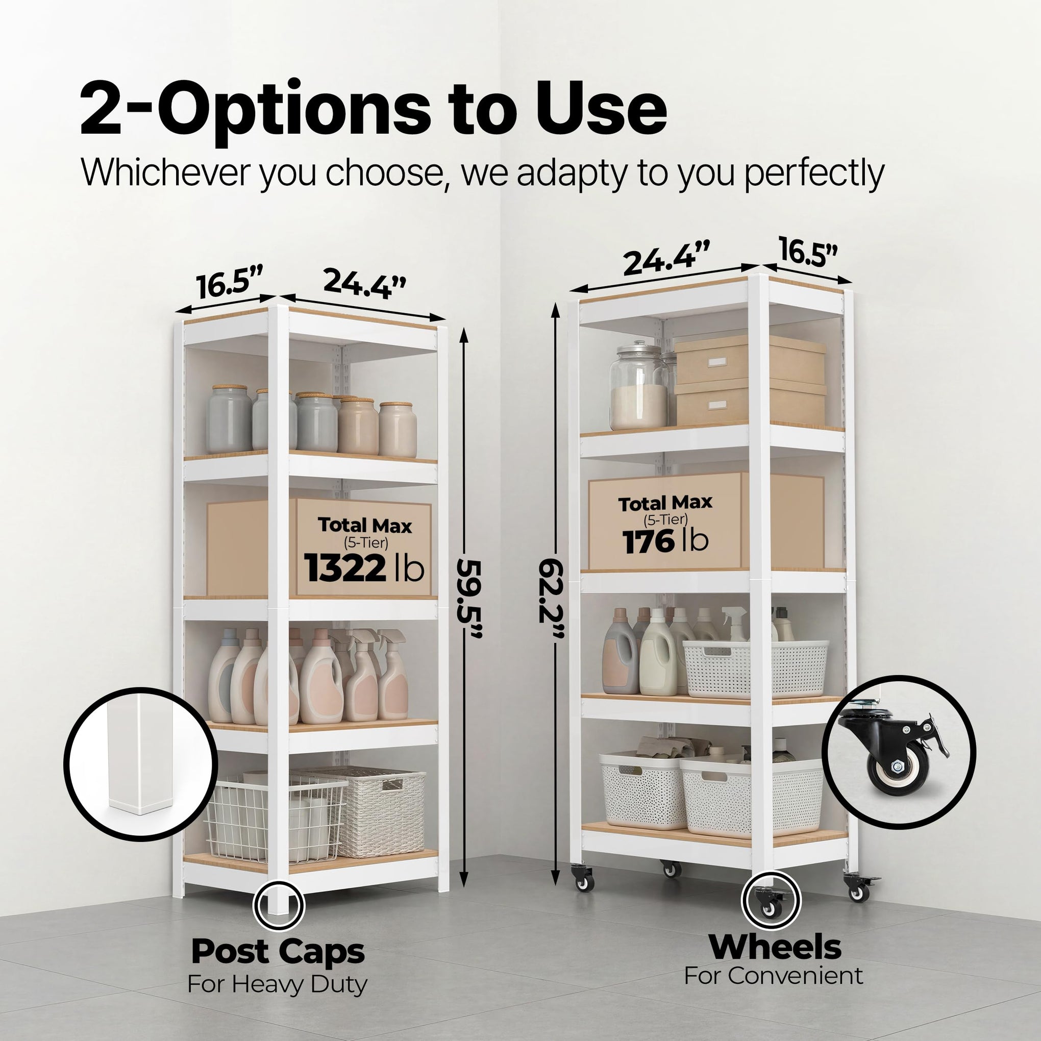 House White 24.4" W 5 Tier Rolling Storage Shelves Metal Cart