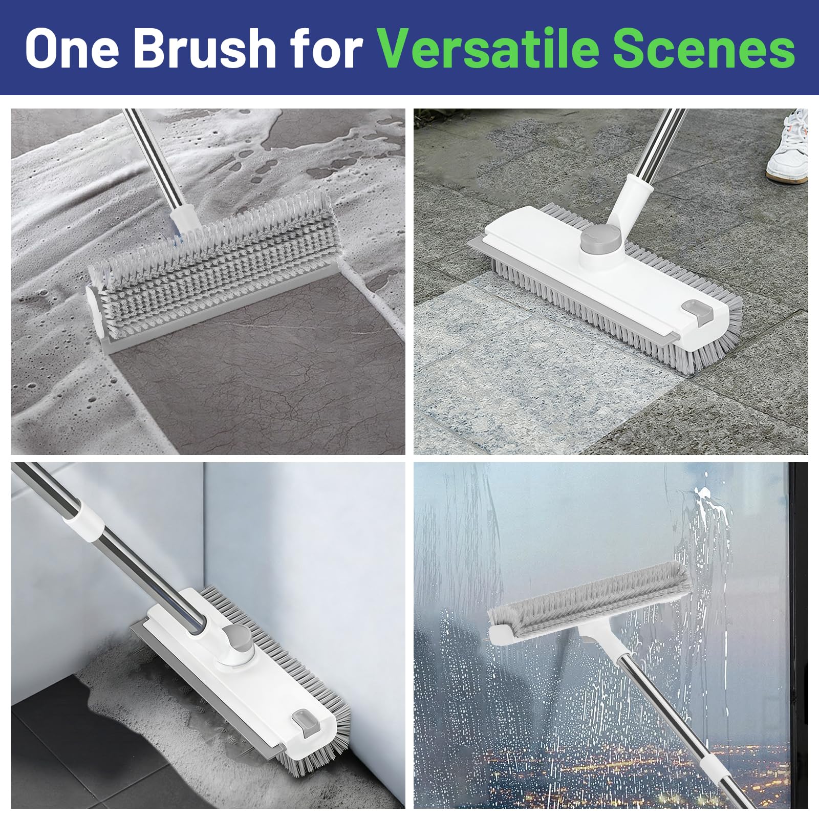 3 in 1 Floor Scrub Brush with Long Handle & Squeegee