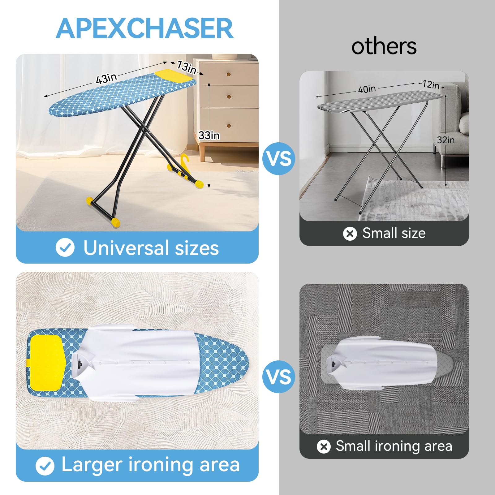 Foldable 7 Level Heigh Adjustable Ironing Board with Iron Rest