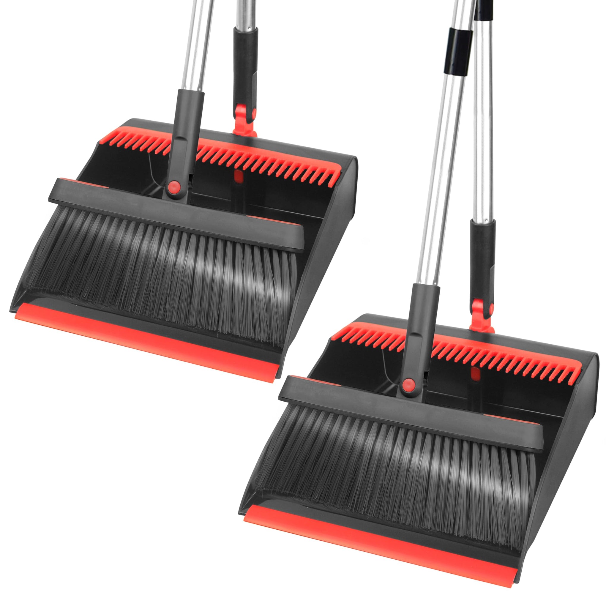 2 Pack Broom and Dustpan Set with 48" Long Handle Black (2 Count)