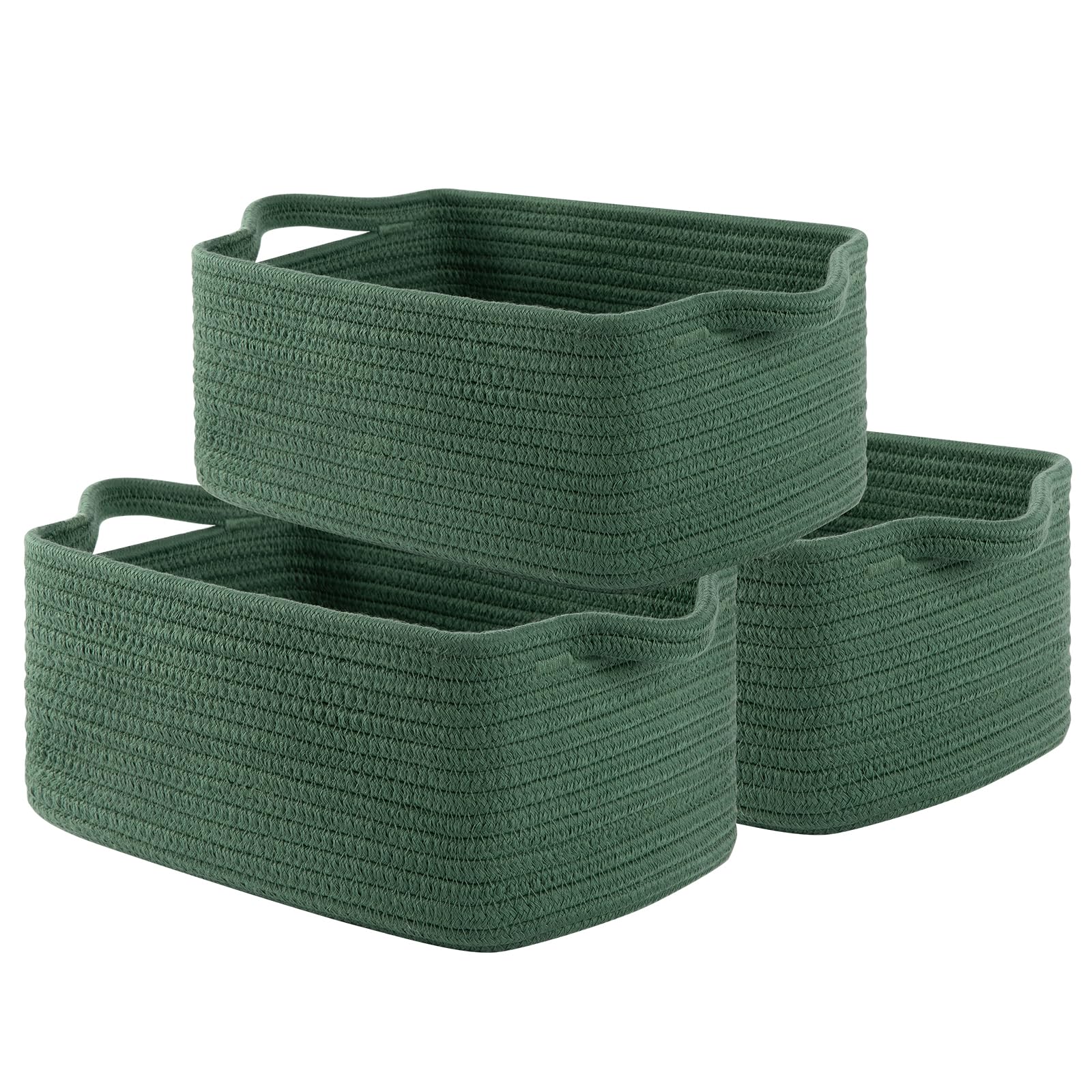 3 Pack Storage Baskets for Shelves Cotton Rope Storage Bins Green (3 Count)