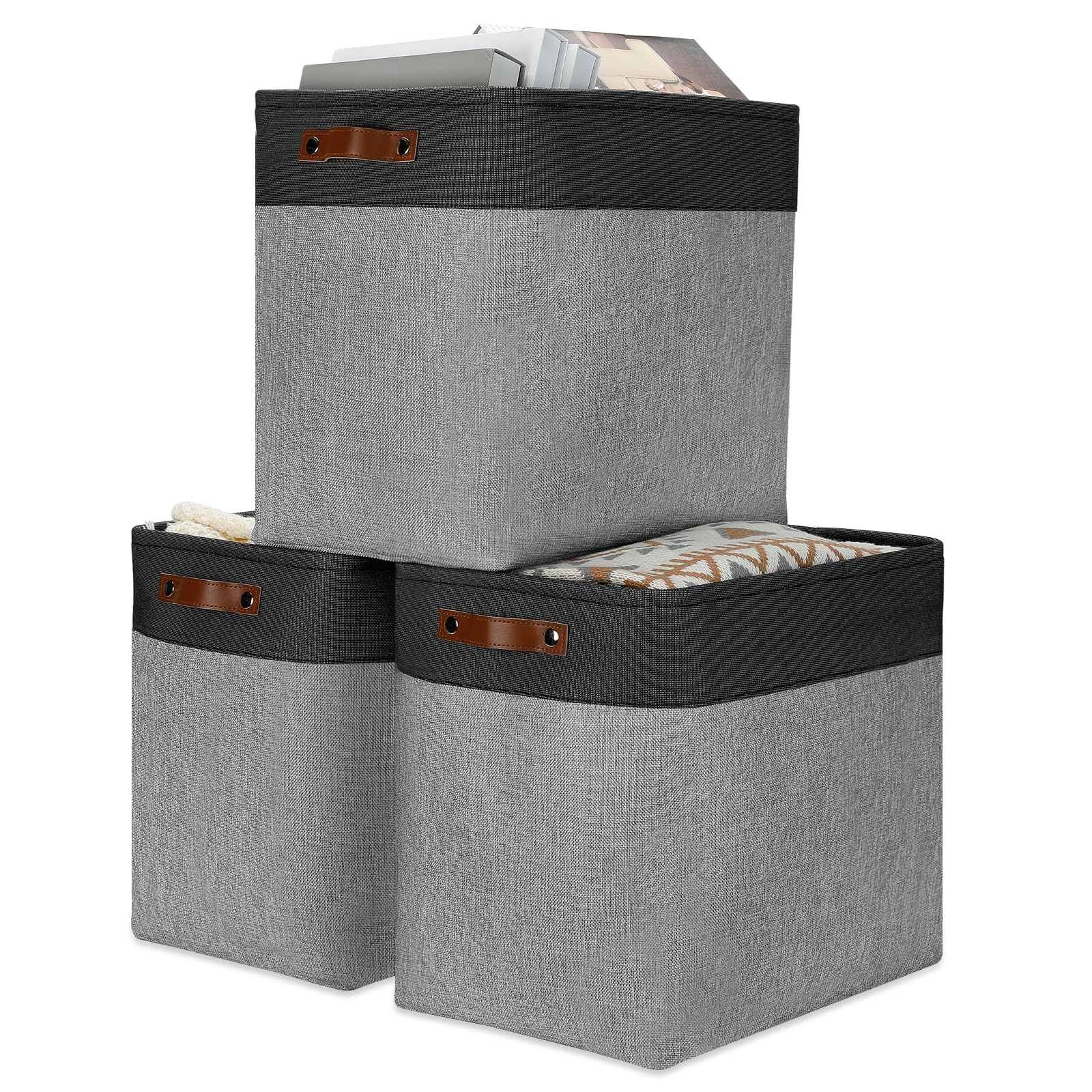 Grey Storage Baskets for Organizing 3 Pack Fabric Shelf Baskets for Gifts Empty Large Storage Organizer for Closet (3 Count)