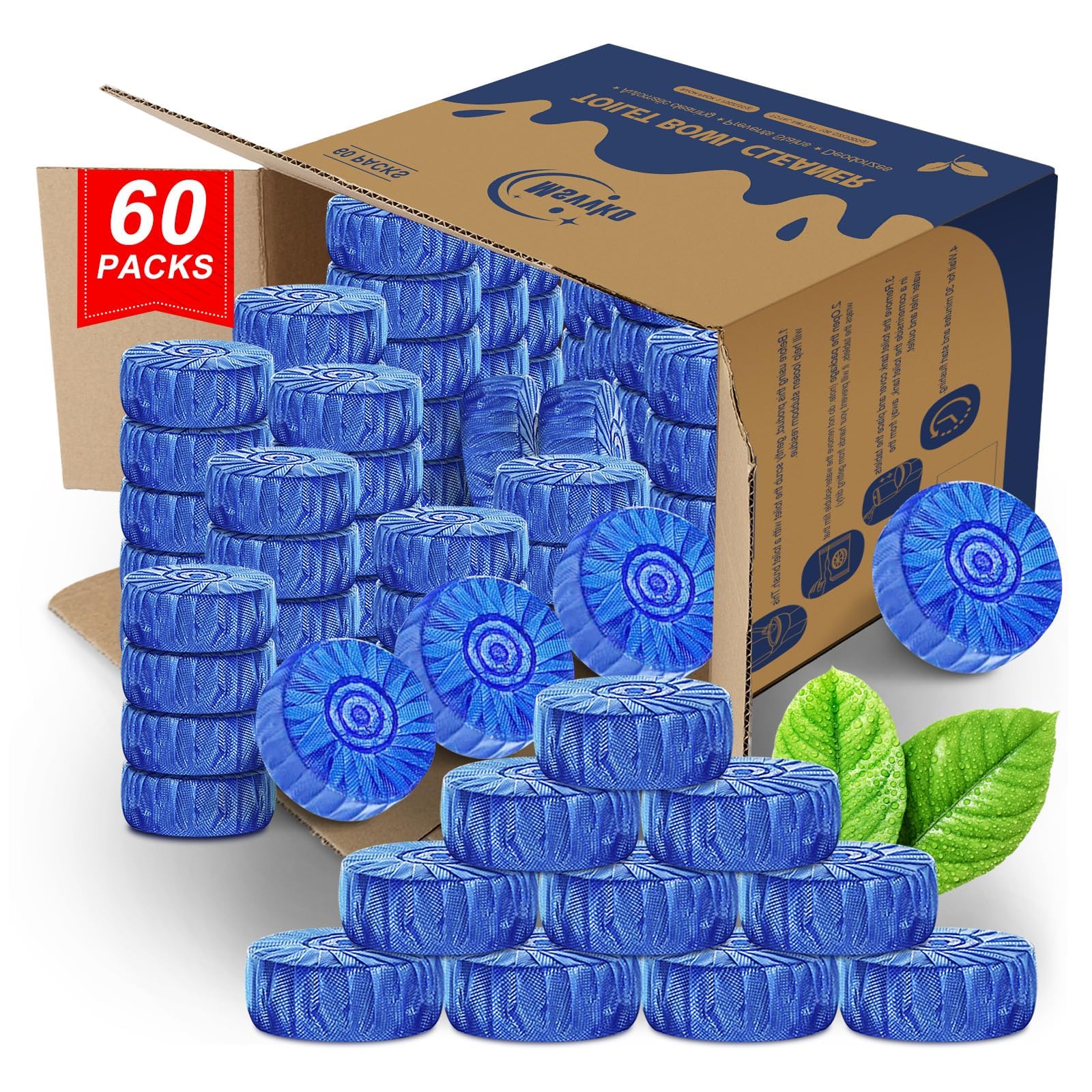 Toilet Bowl Cleaner Tablets 60 Pack Blue Drops Tank Cleaner Septic (60 Count)