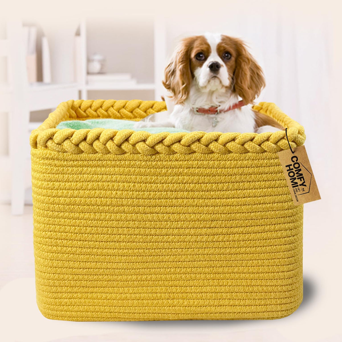 3PACK Cotton Rope Square Basket with Handles for Shelves (3 Count)
