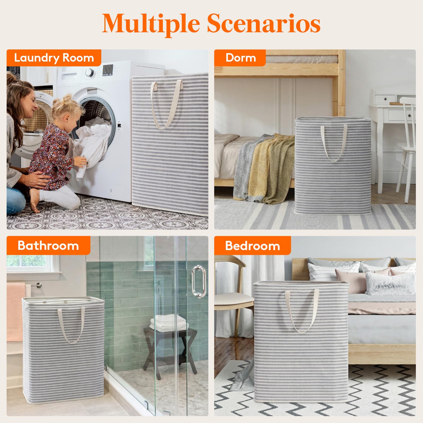 125L Large Collapsible Laundry Basket with Extended Handles