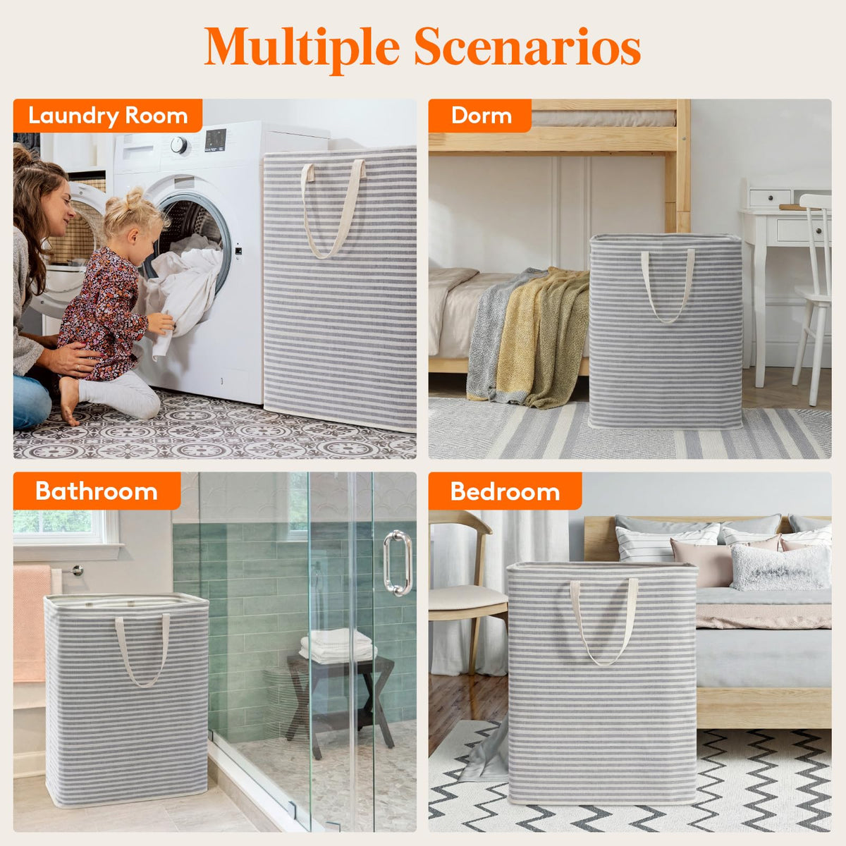 125L Large Collapsible Laundry Basket with Extended Handles