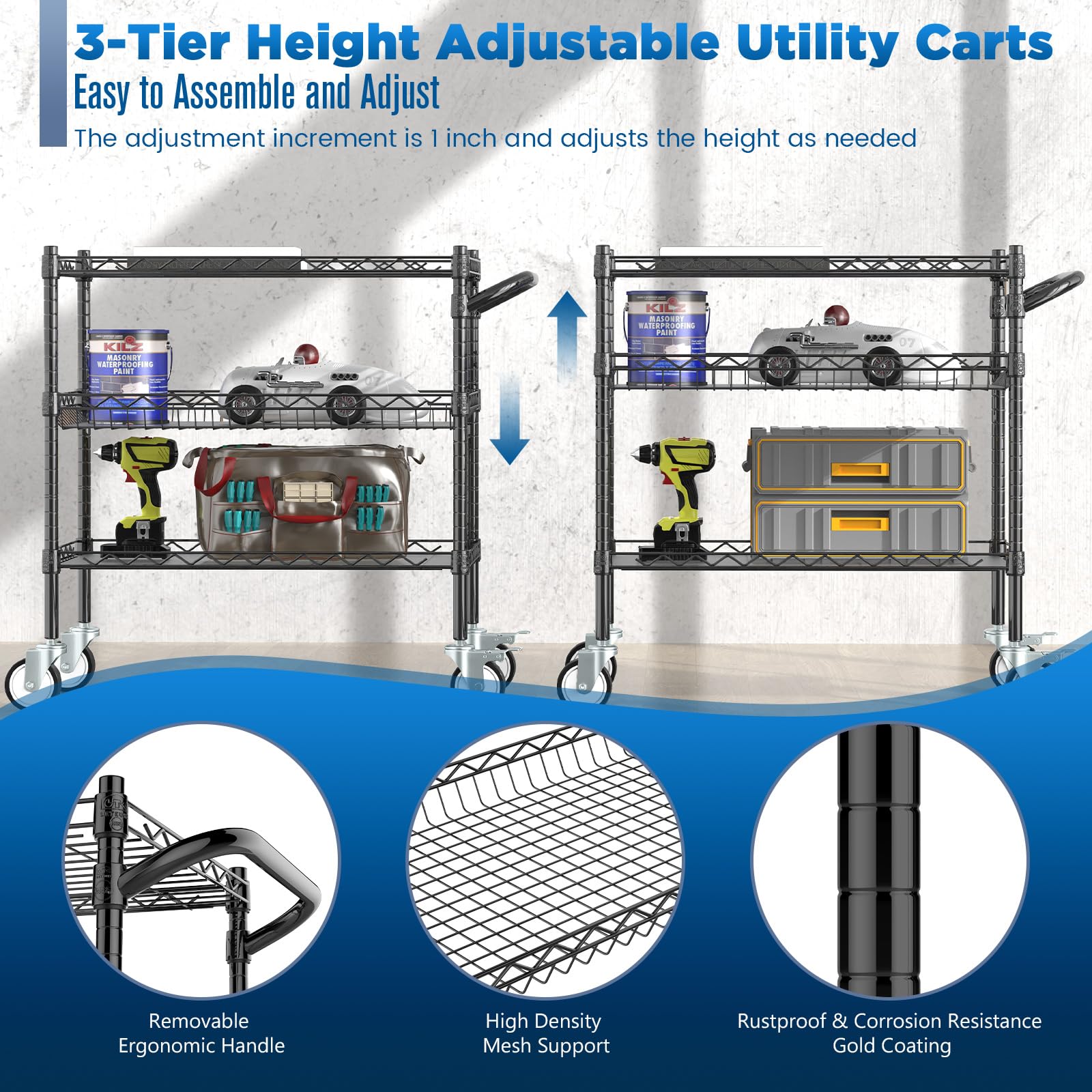 3 Tier Rolling Carts with Wheels
