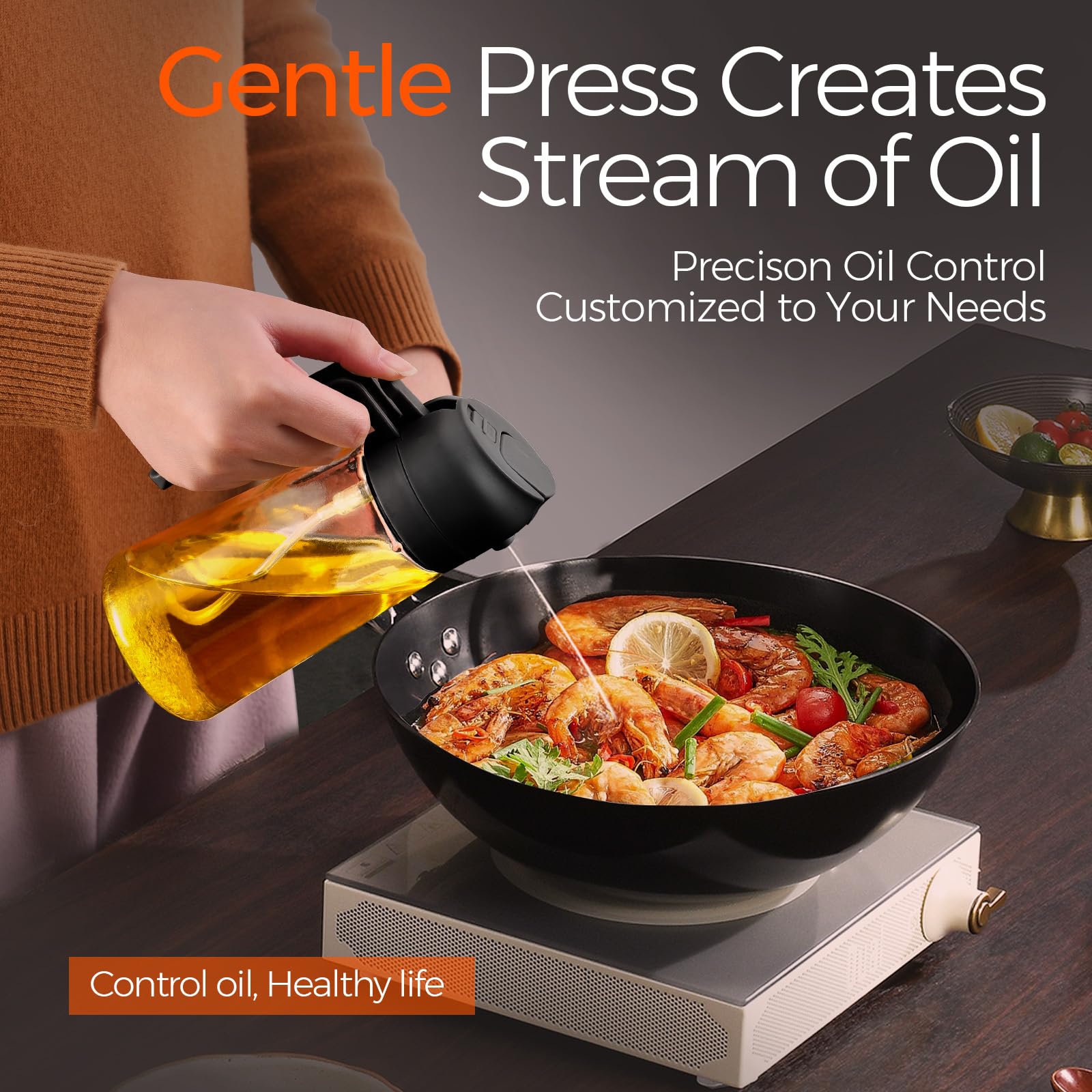 16 oz 2-in-1 Glass Olive Oil Sprayer for Cooking, Black&Black