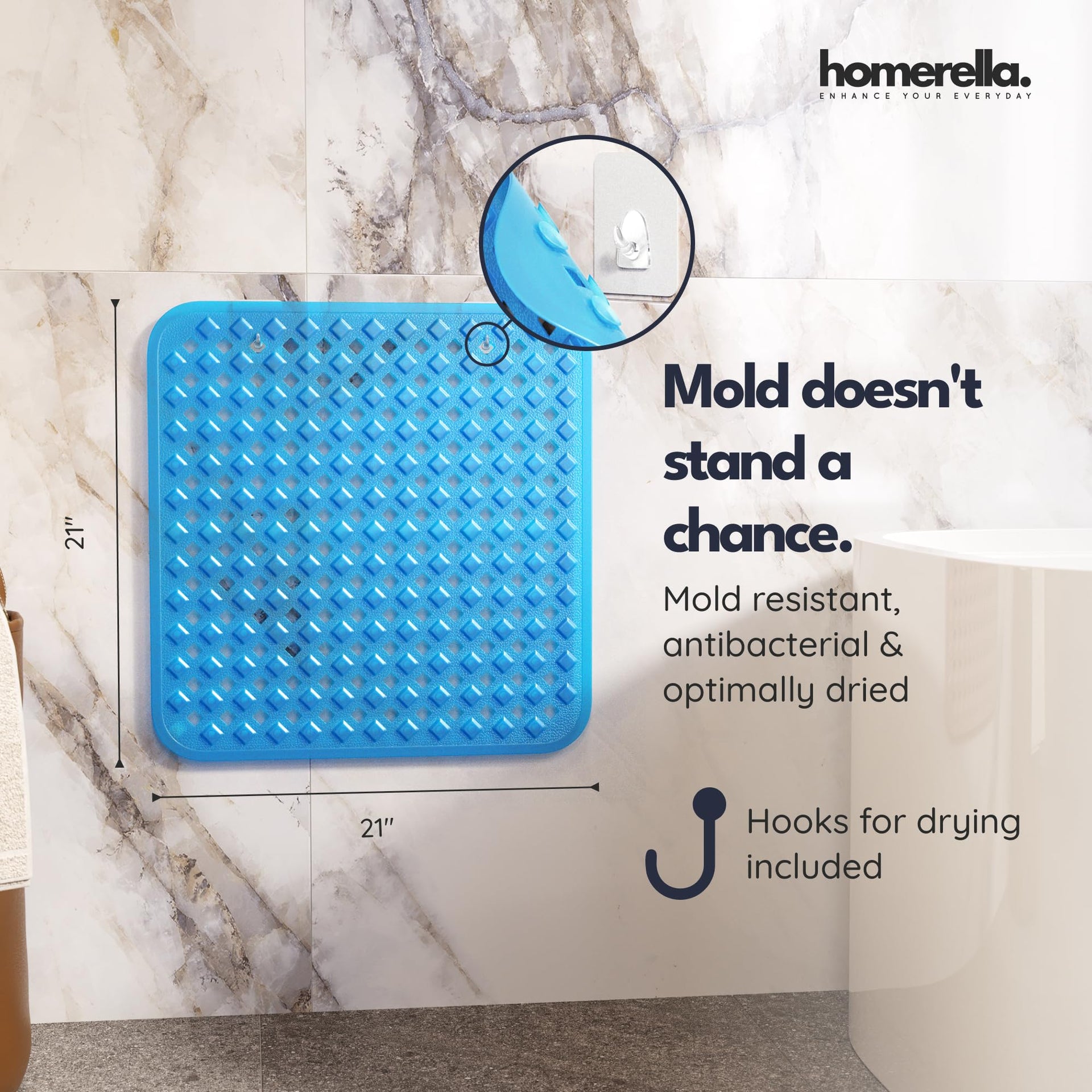 Square Shower Mat Non Slip Anti Mold 21x21 Anti Slip Shower Mat