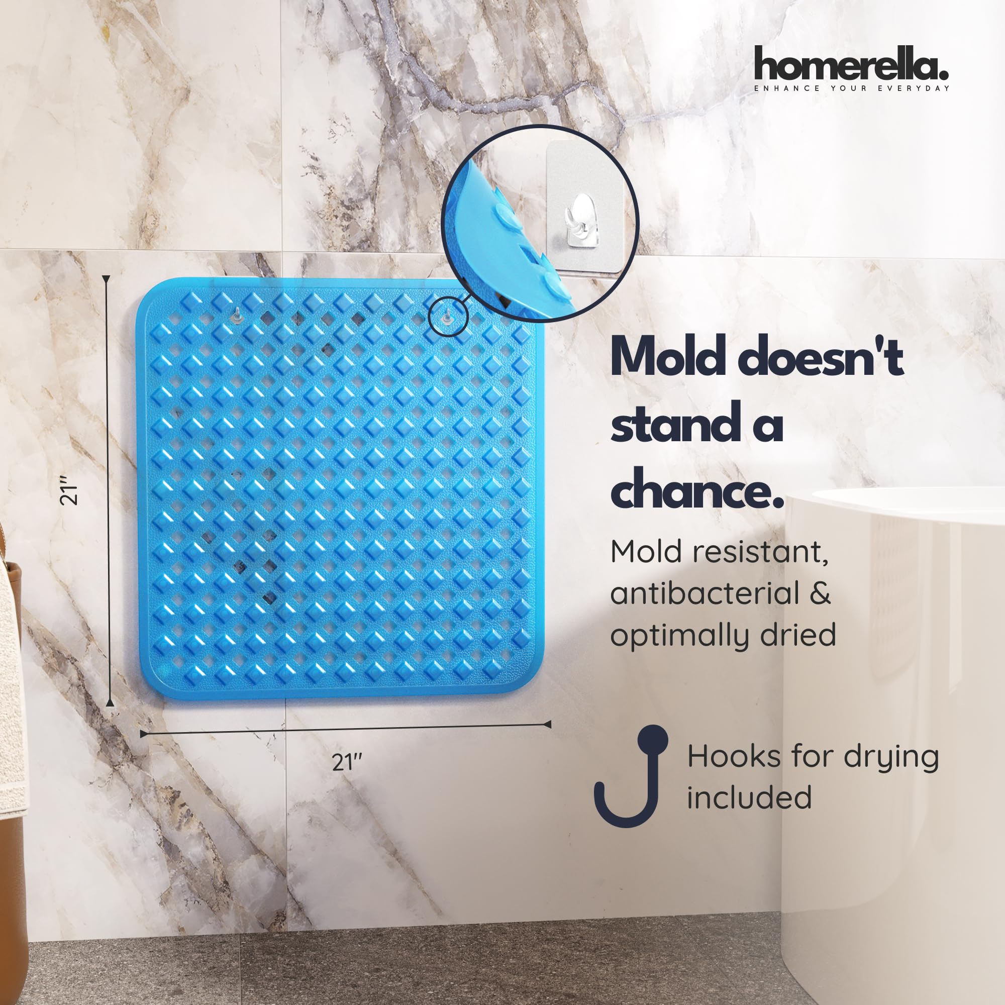 Square Shower Mat Non Slip Anti Mold 21x21 Anti Slip Shower Mat