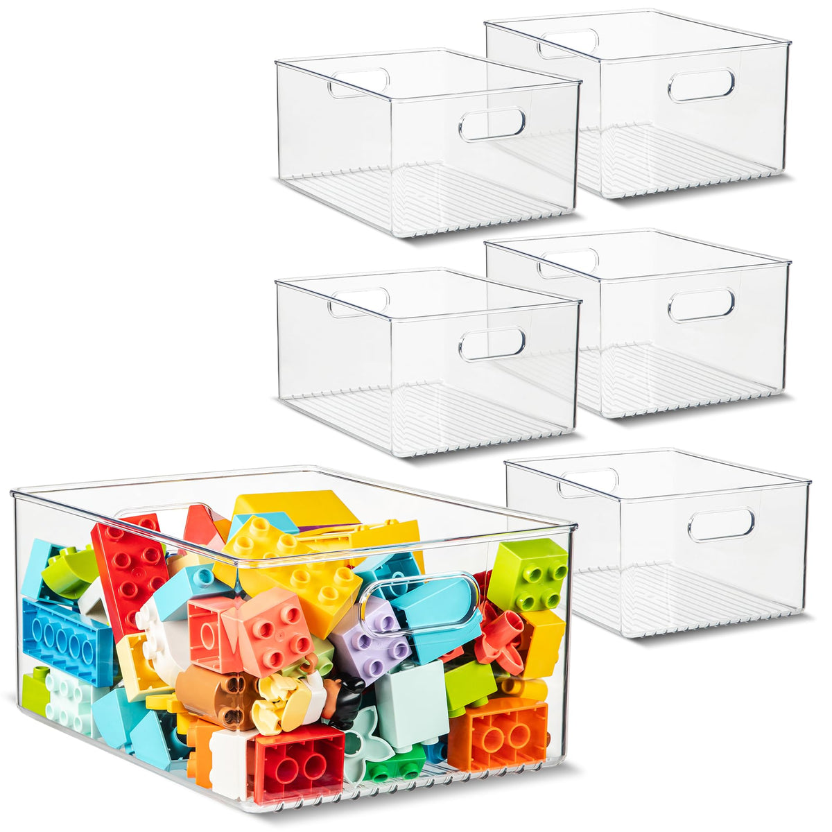Plastic Food Storage 6 Pack Clear Container Bin with Handles for Organizing Kitchen (6 Count)