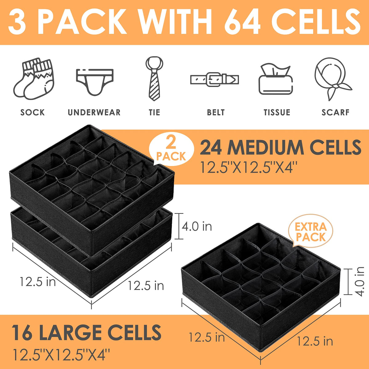3 Pack Sock Underwear Organizer Dividers (3 Count)