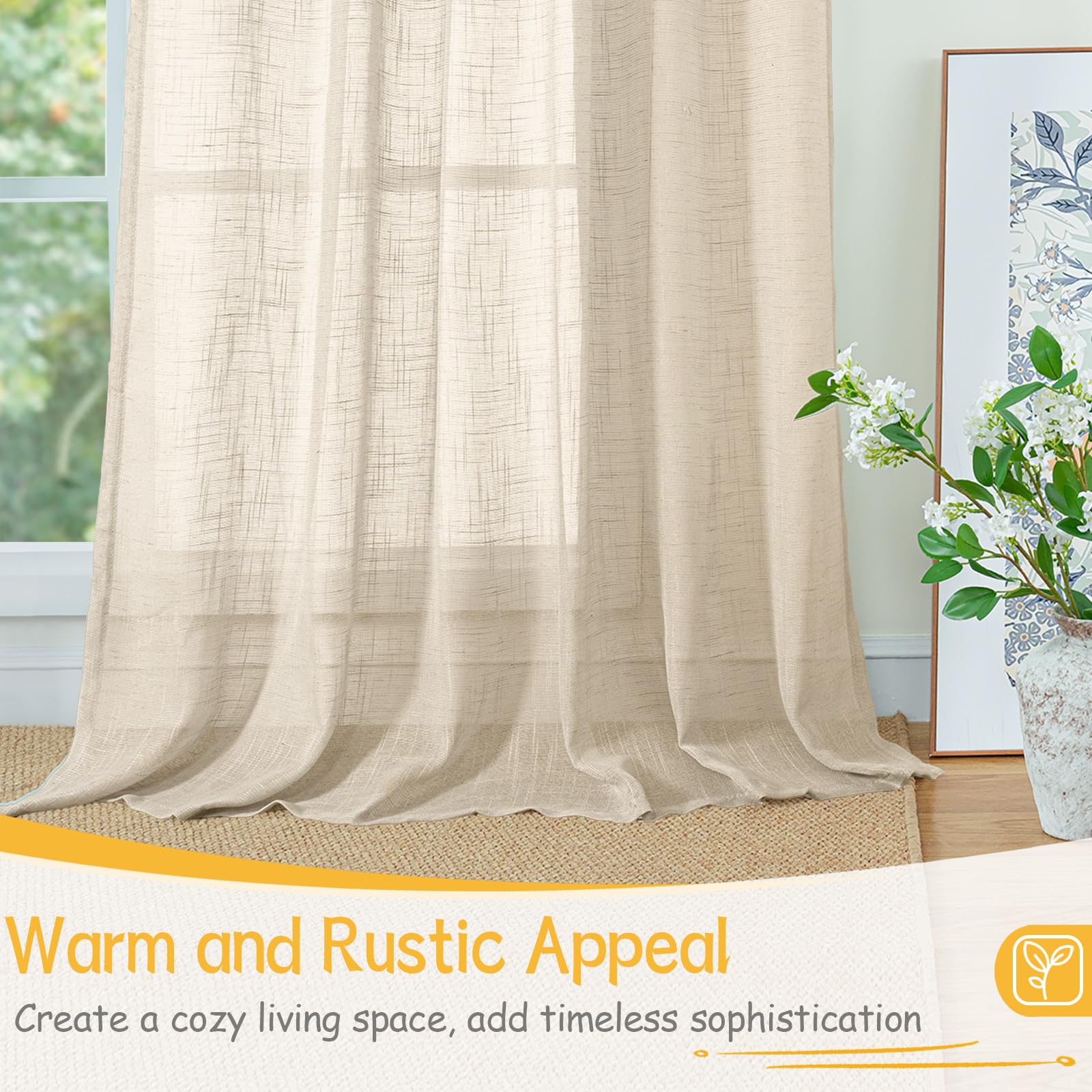 Oatmeal Linen Semi Sheer Curtains 42 X 63 Inch Length 2 Panels (2 Count)
