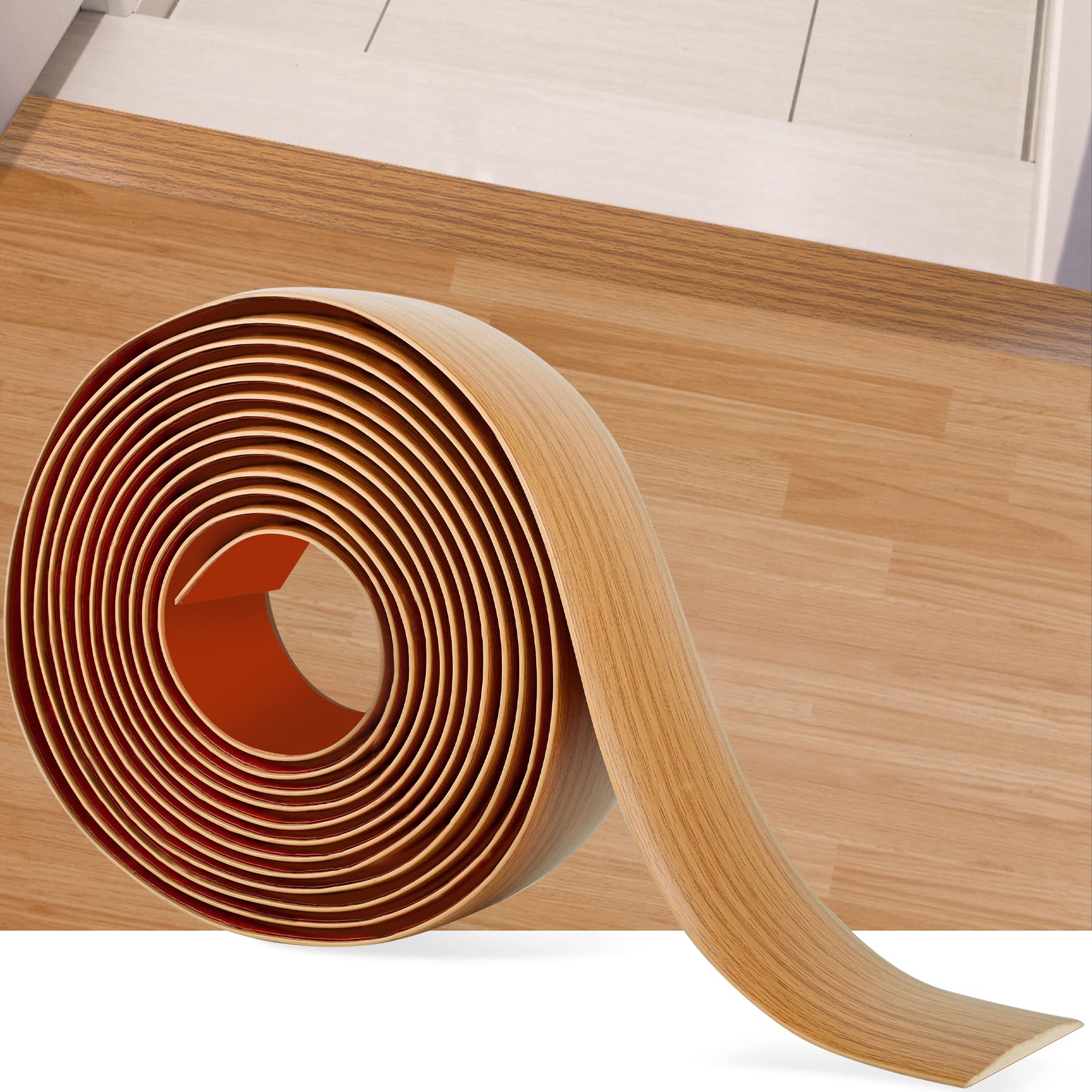 16.4Ft Floor Transition Strip Self Adhesive Vinyl Cover Floor Strip Flat Divider Transition Strip Wood Grain Design for Laminate Floor Gaps and Doorway Transitions (16.4 Foot)