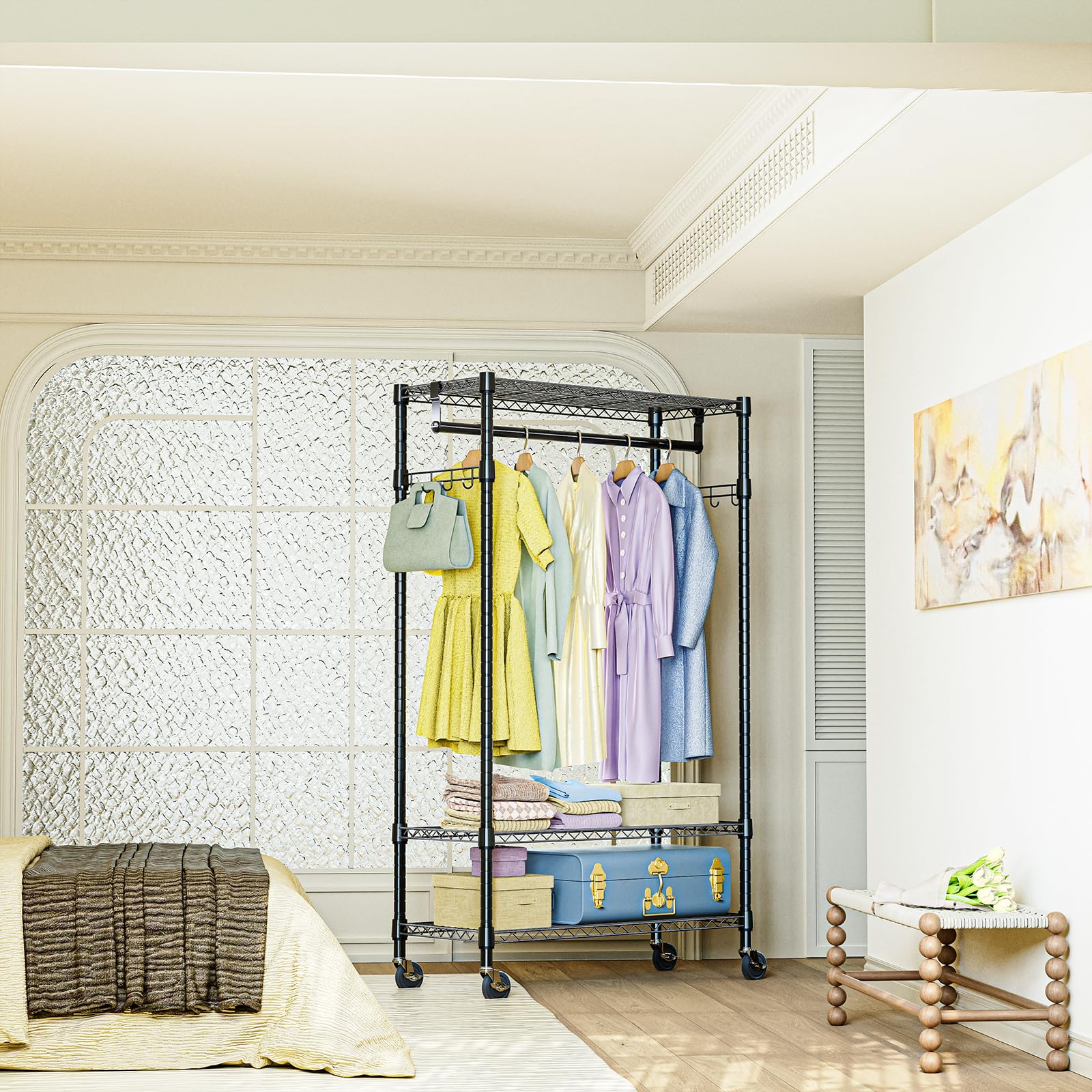 Heavy Duty Rolling Garment Rack Wire Clothes Rack for Hanging Clothes
