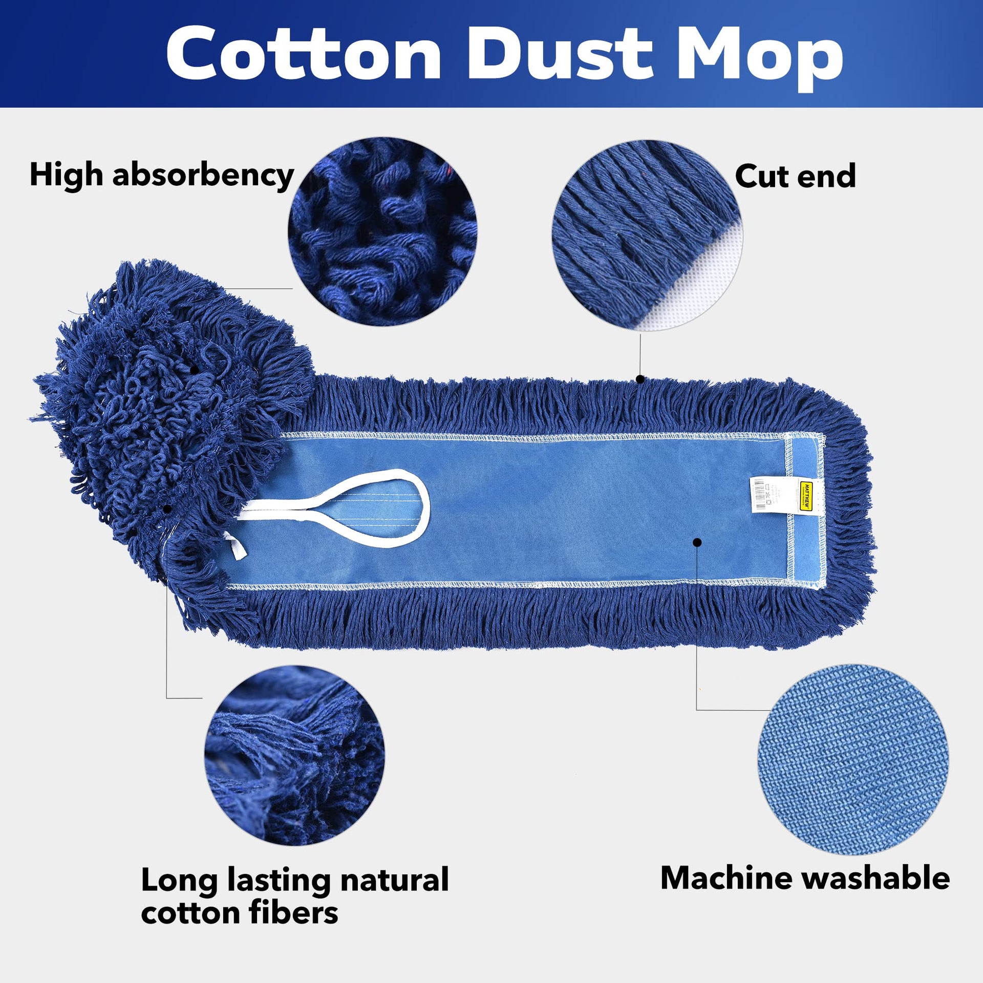 Matthew Cleaning 36'' Industrial Strength Cotton Dust Mop Refill Washable Replacement Heads for Residential & Commercial Use Fit Standard Dust Mop Frames (12 Count) - ModHome Supplies