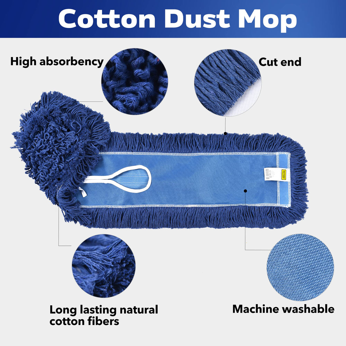 Matthew Cleaning 24'' Industrial Strength Cotton Dust Mop Refill Washable Replacement Heads for Residential & Commercial Use Fit Standard Dust Mop Frames (12 Count) - ModHome Supplies