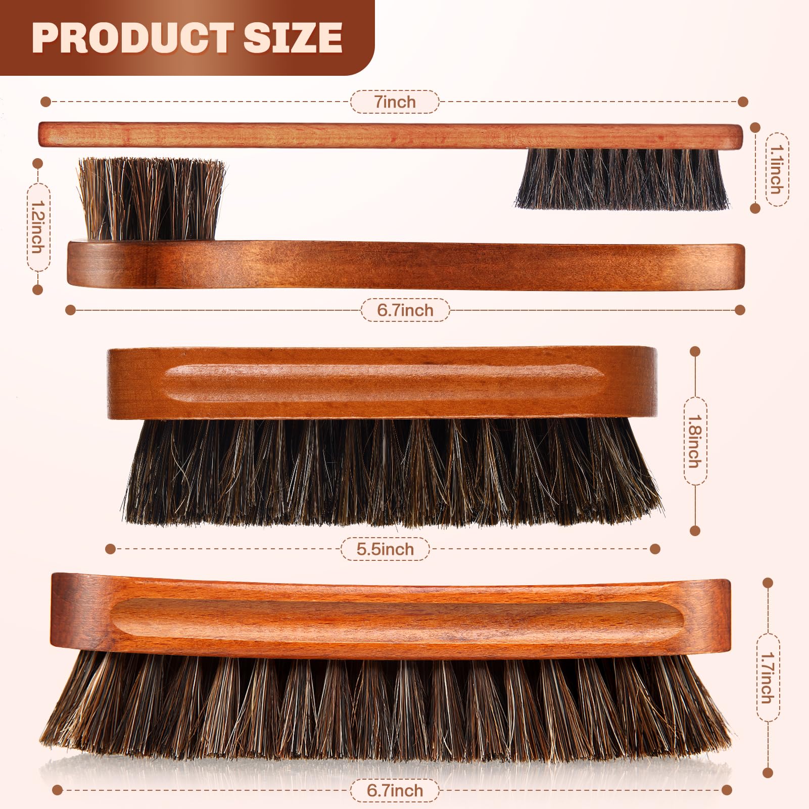 4 Pcs Horsehair Shine Shoes Brush Kit Polish Dauber Applicators Cleaning Leather Shoes Boots Care Brushes Suede Cleaner Brush with Microfiber Shoe Cloth (2.75 Count)