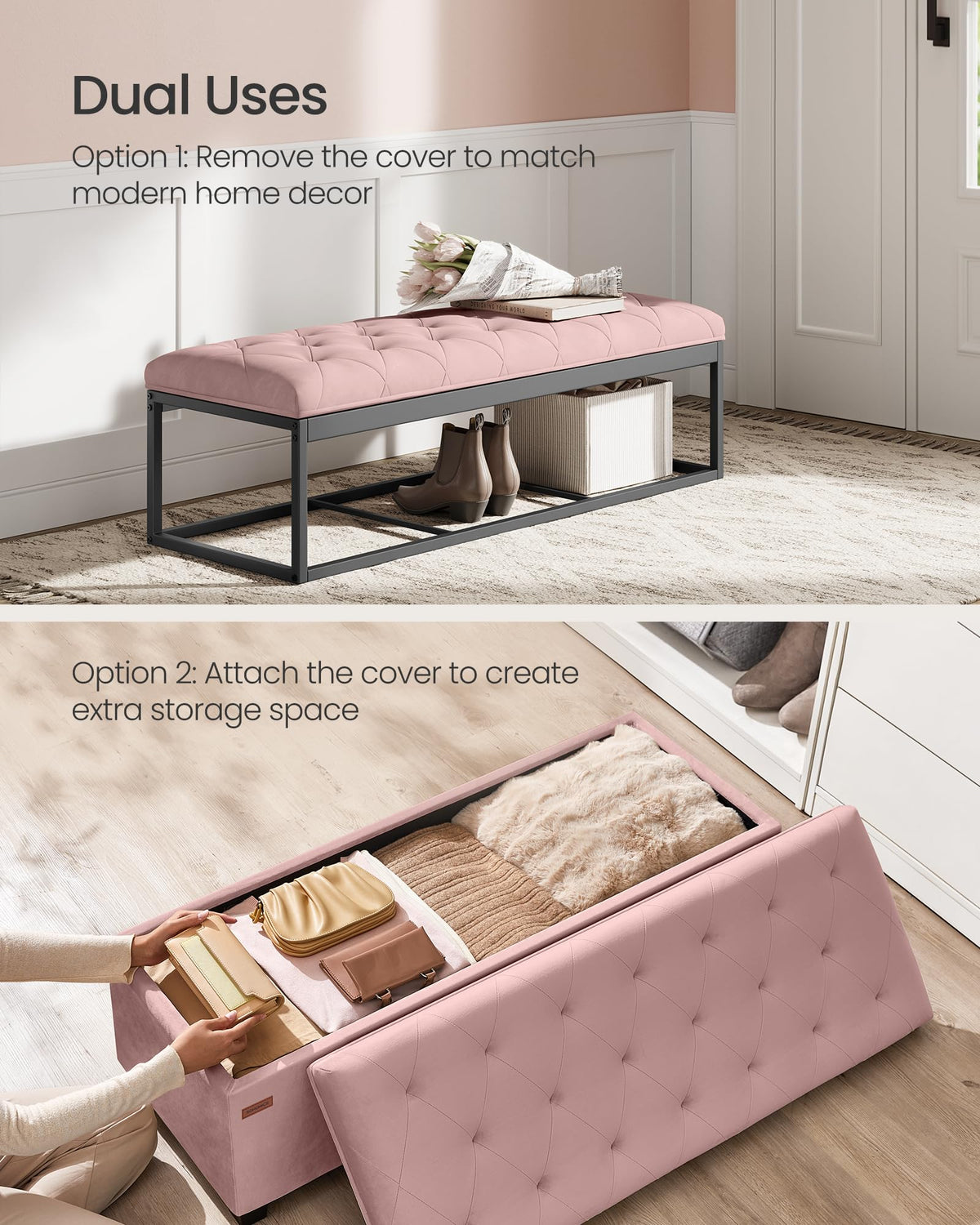 Velvet Storage Ottoman Bench