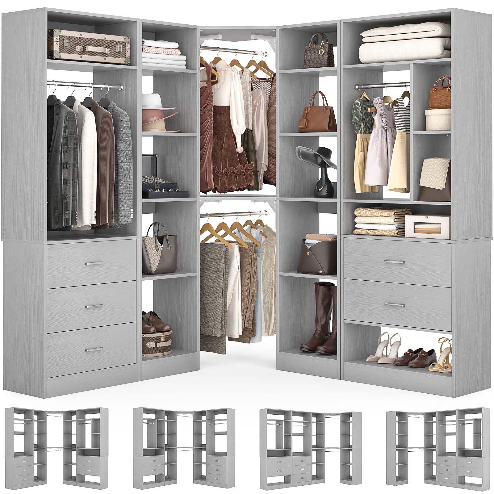 Corner Closet System with 5 Drawers