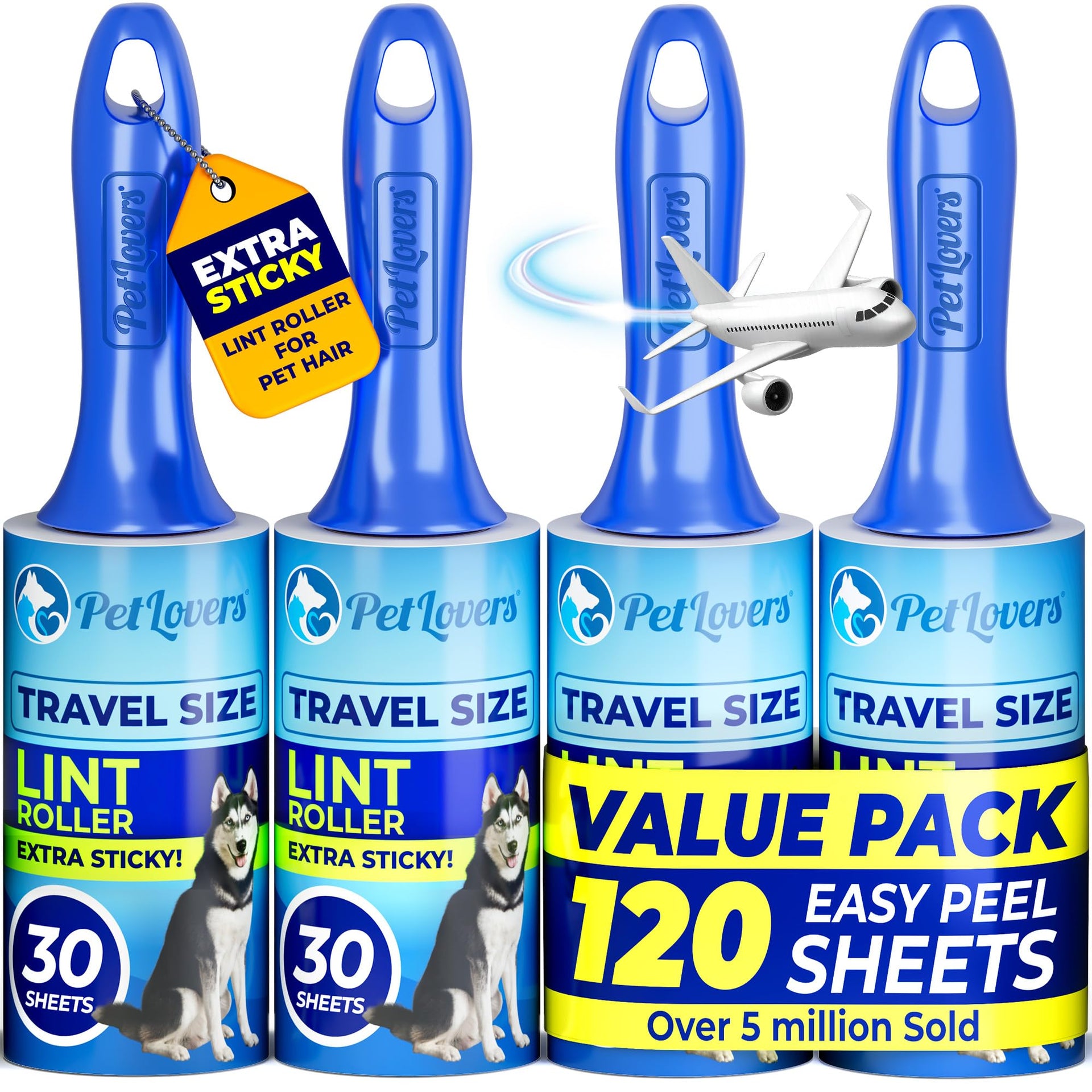 Extra Sticky Lint Roller Mega Value Set for Pet Hair Removal and Clothes (120 Count)