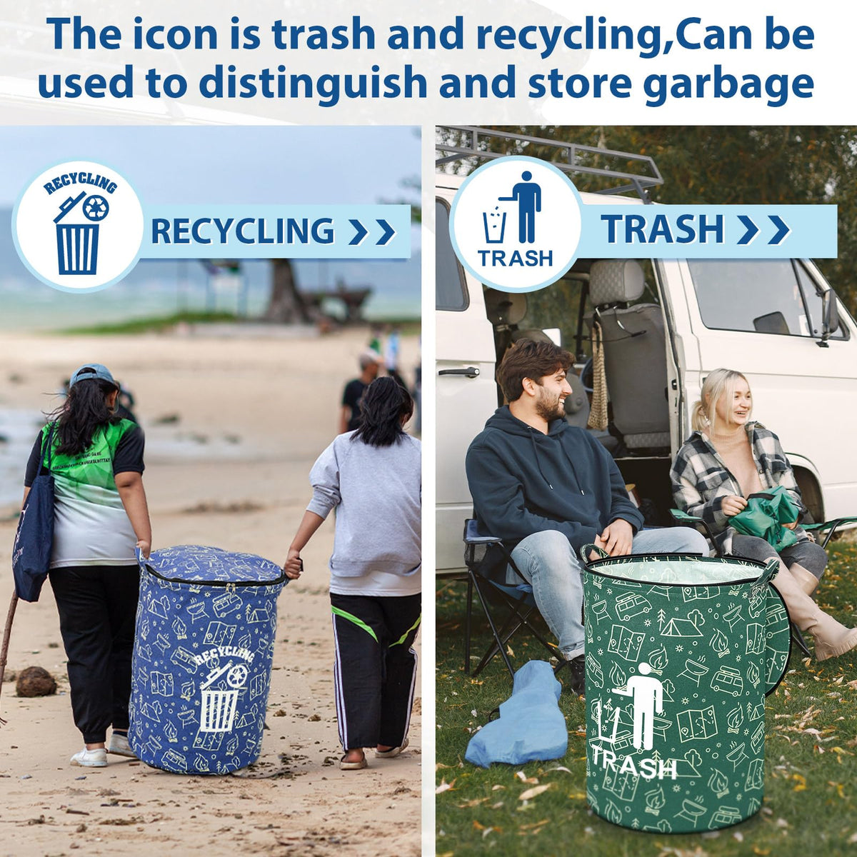 2 Pack Collapsible Trash Can Camping with Zippered Lid Foldable Storage Bin Portable Garbage Can for Outdoor Camping RV's Yard Waste (2 Count)