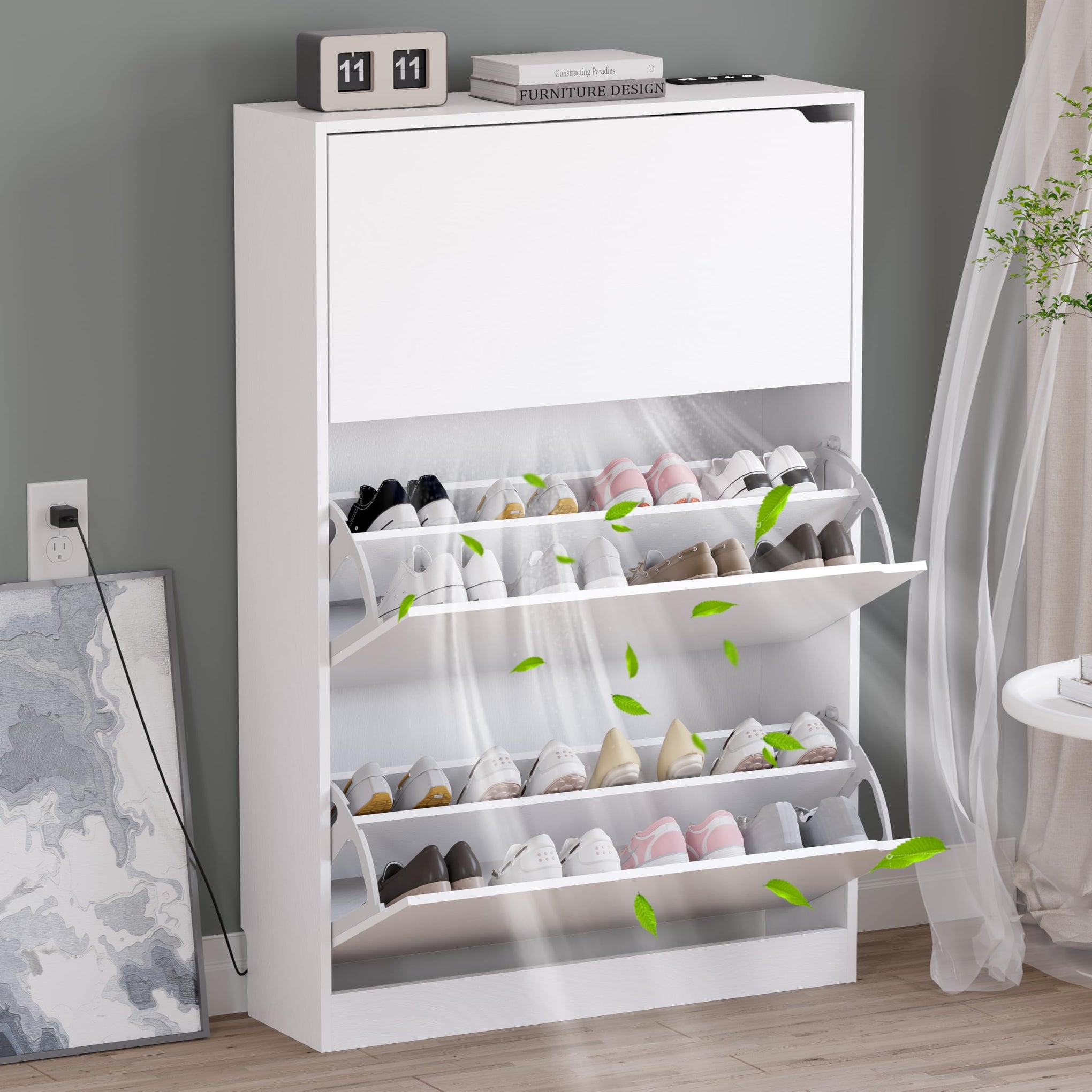Shoe Cabinet with Odor Control and Back Panels