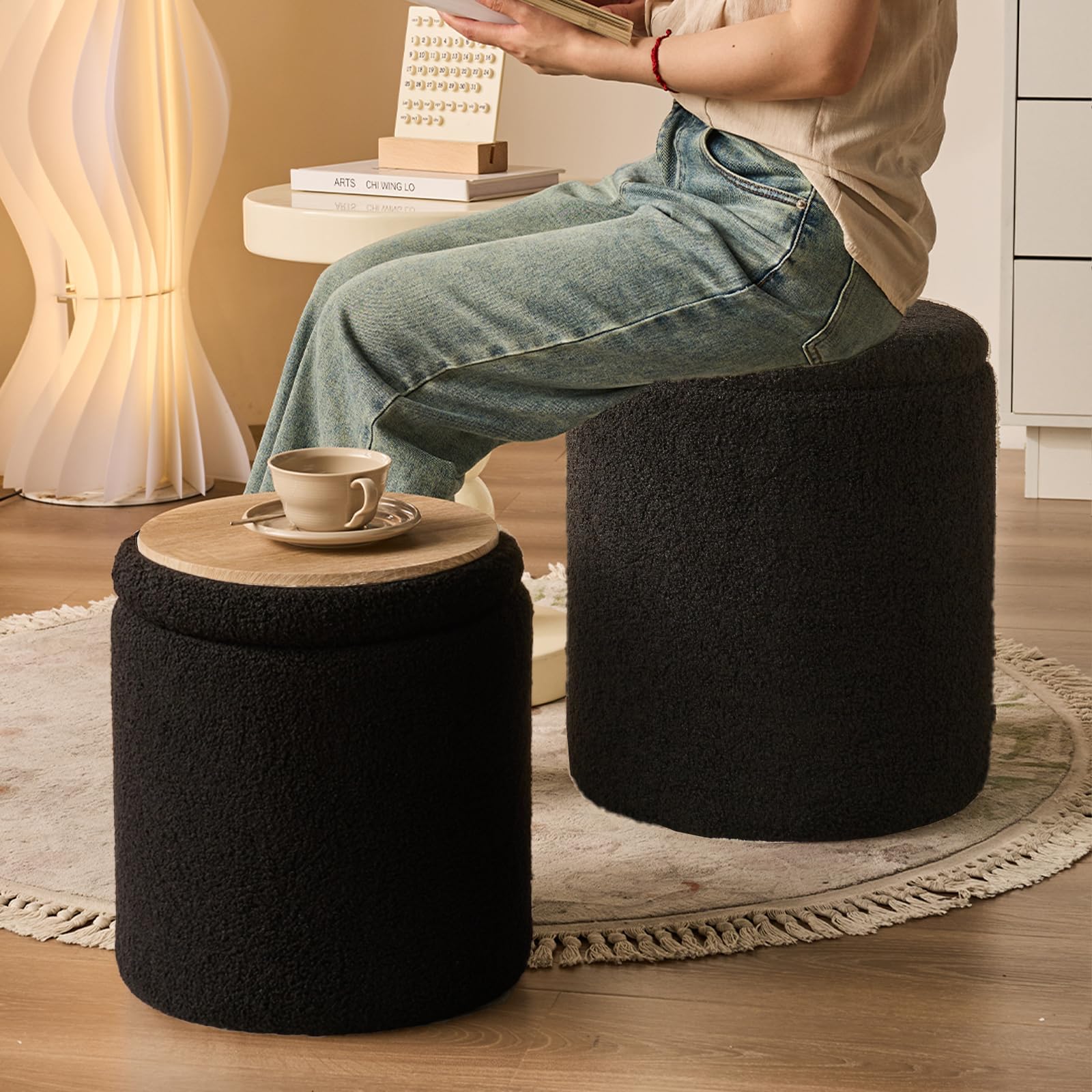 Set of 2 Round Storage Ottoman (2 Count)