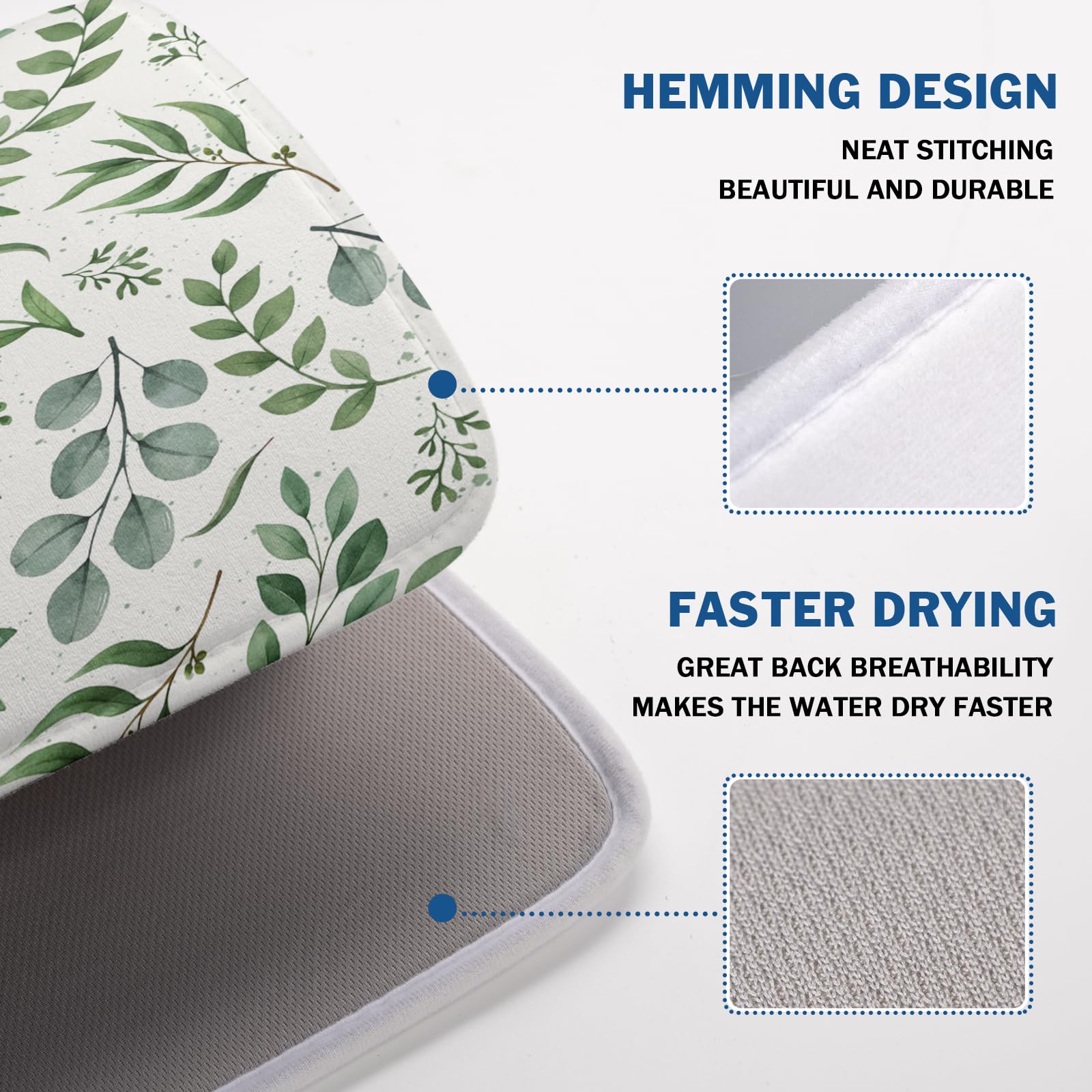 Sage Green Dish Drying Mat 18x24 In Absorbent Reversible Eucalyptus Leaves Plant Drying Mat Green Plant Dish Drying Rack Mat Spring Summer Themed Dish Drainer Mat for Kitchen Counter Coffee Bar