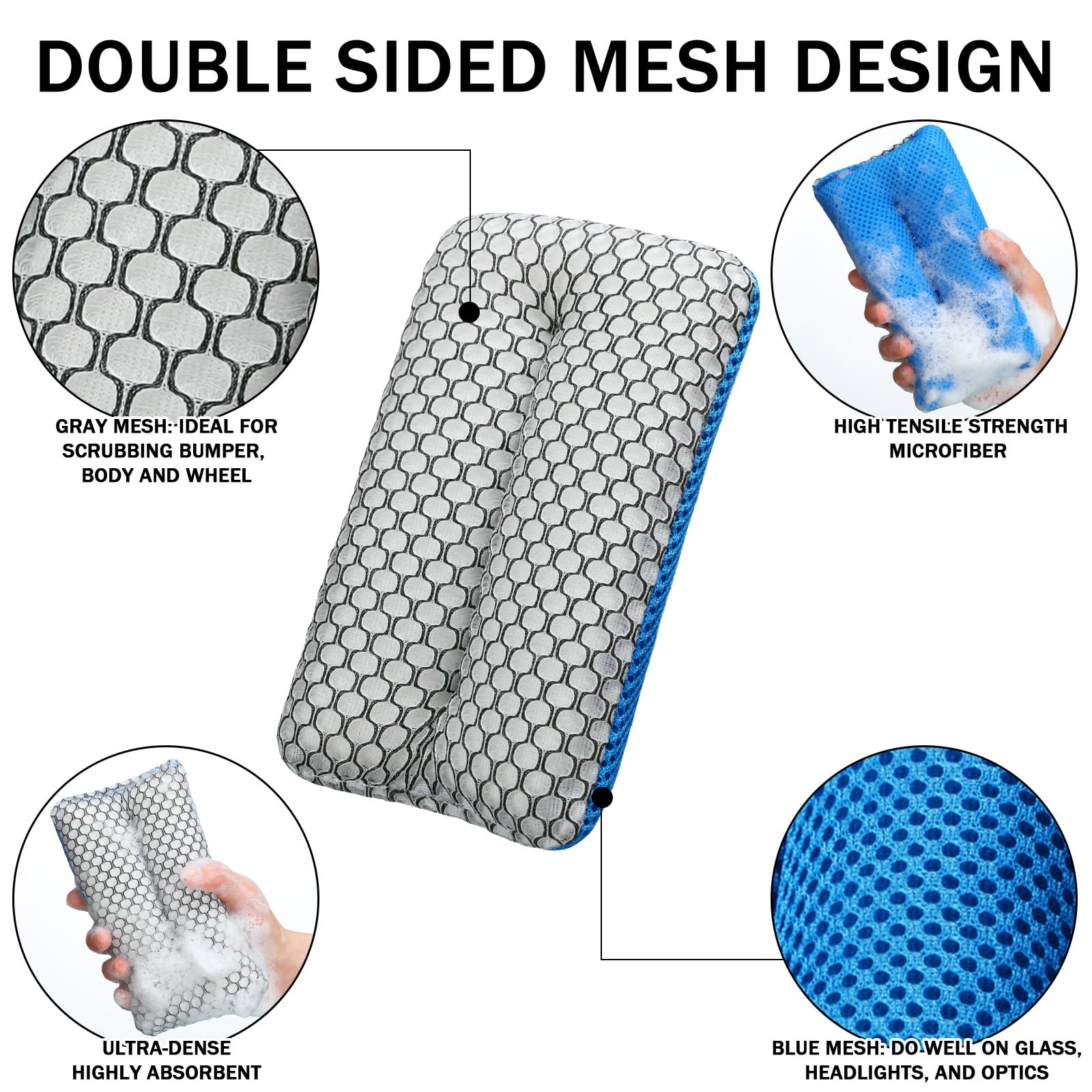 Two Sided Bug and Tar Sponge Microfiber Bug Scrubber Car Sponge for Washing Soft Mesh (5 Count)