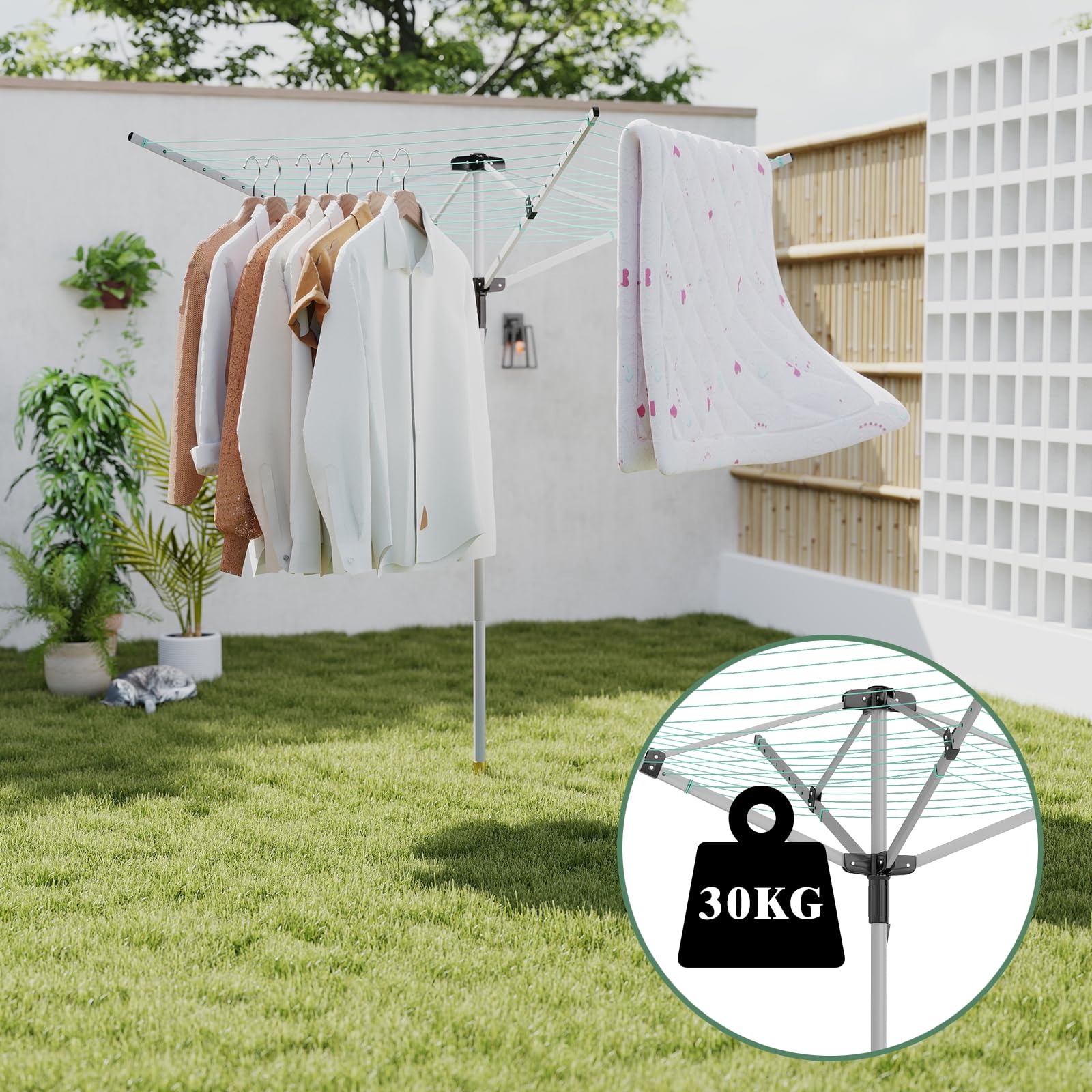 Outdoor Umbrella Drying Rack 165 Feet Umbrella Clothesline with 12 Lines Rotary Drying Rack Adjustable Height 4