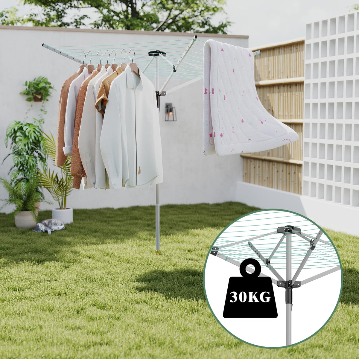 Outdoor Umbrella Drying Rack 165 Feet Umbrella Clothesline with 12 Lines Rotary Drying Rack Adjustable Height 4