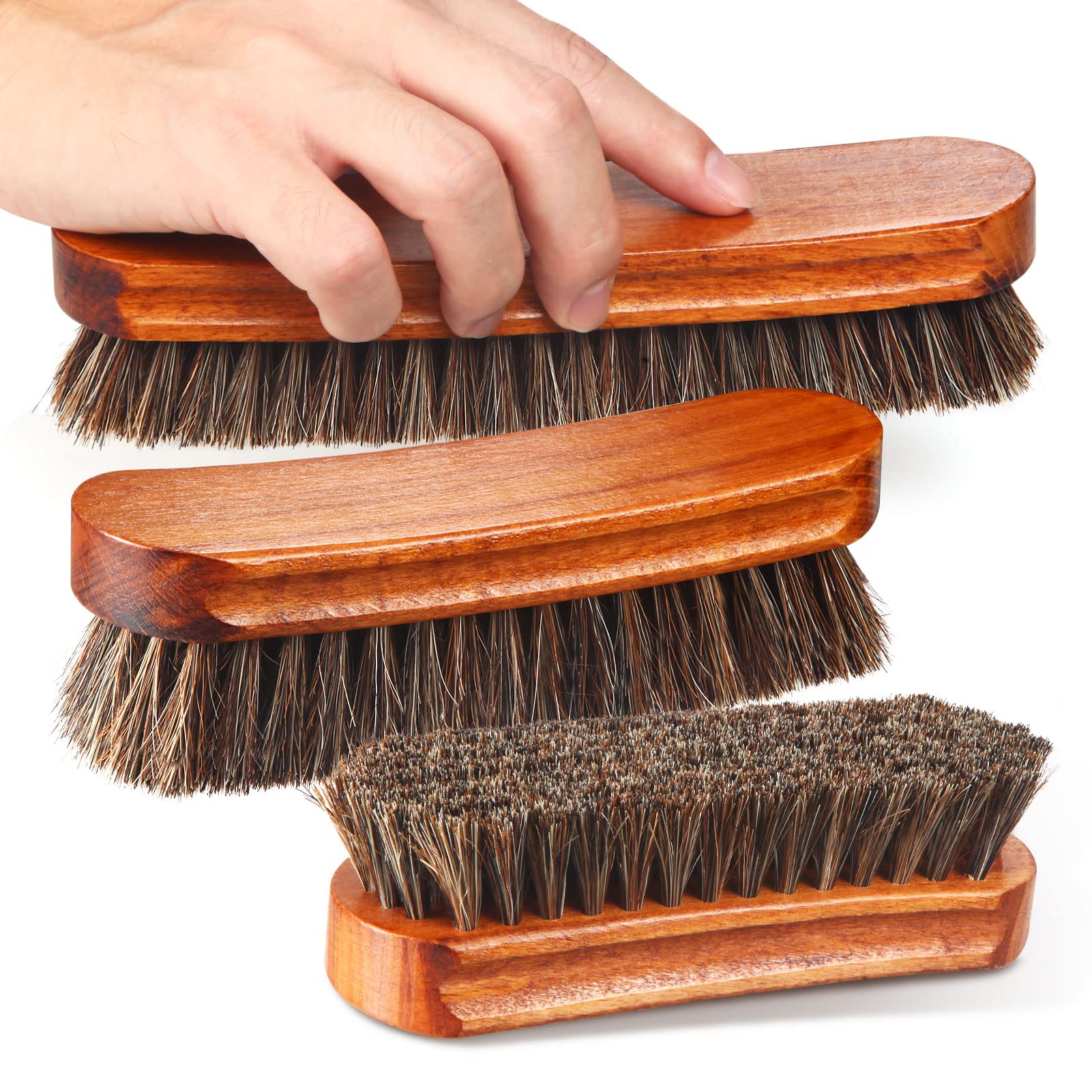 4 Pcs Horsehair Shine Shoes Brush Kit Polish Dauber Applicators Cleaning Leather Shoes Boots Care Brushes Suede Cleaner Brush with Microfiber Shoe Gloves (3 Count)