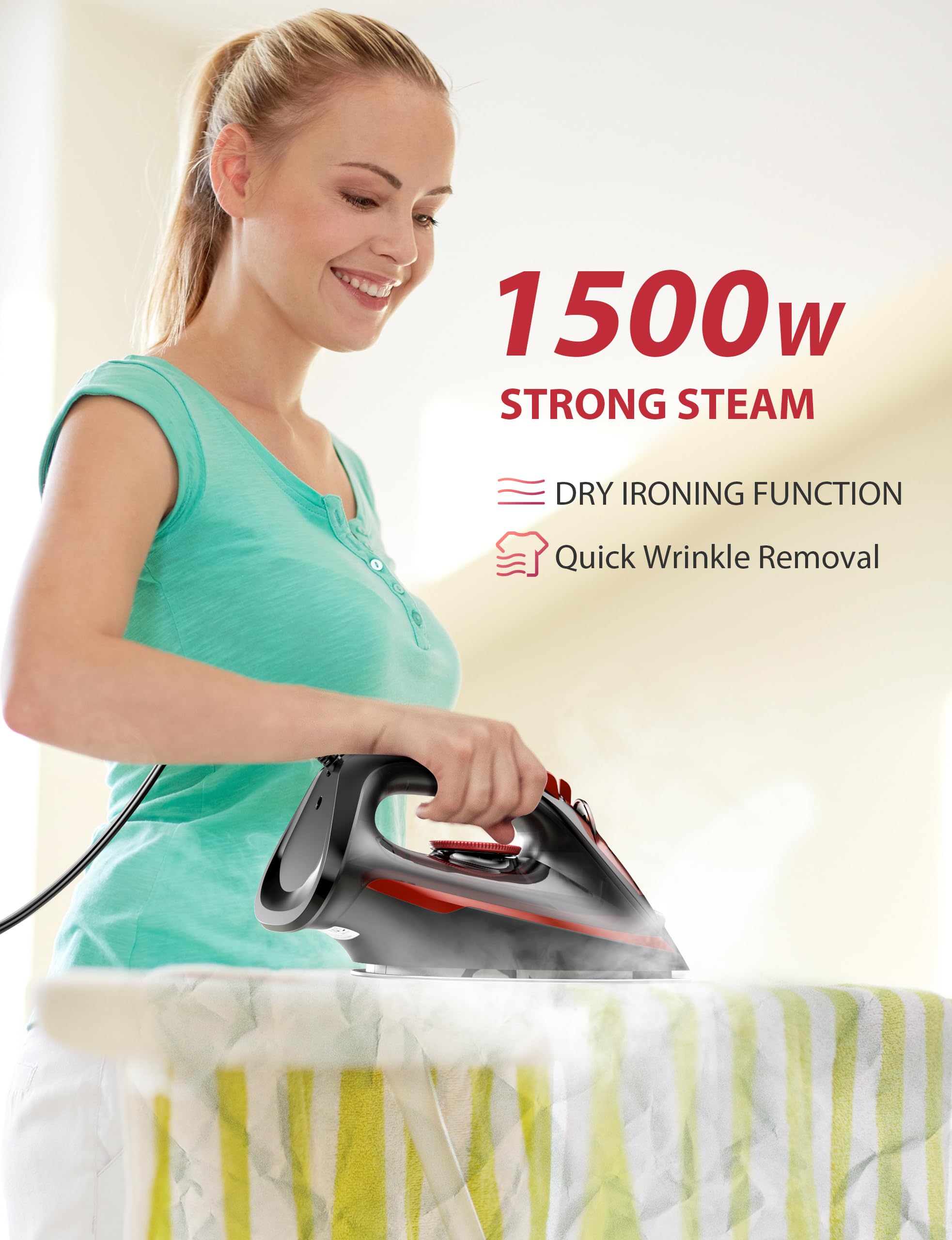 1500W Steam Iron with Ceramic Soleplate & Auto