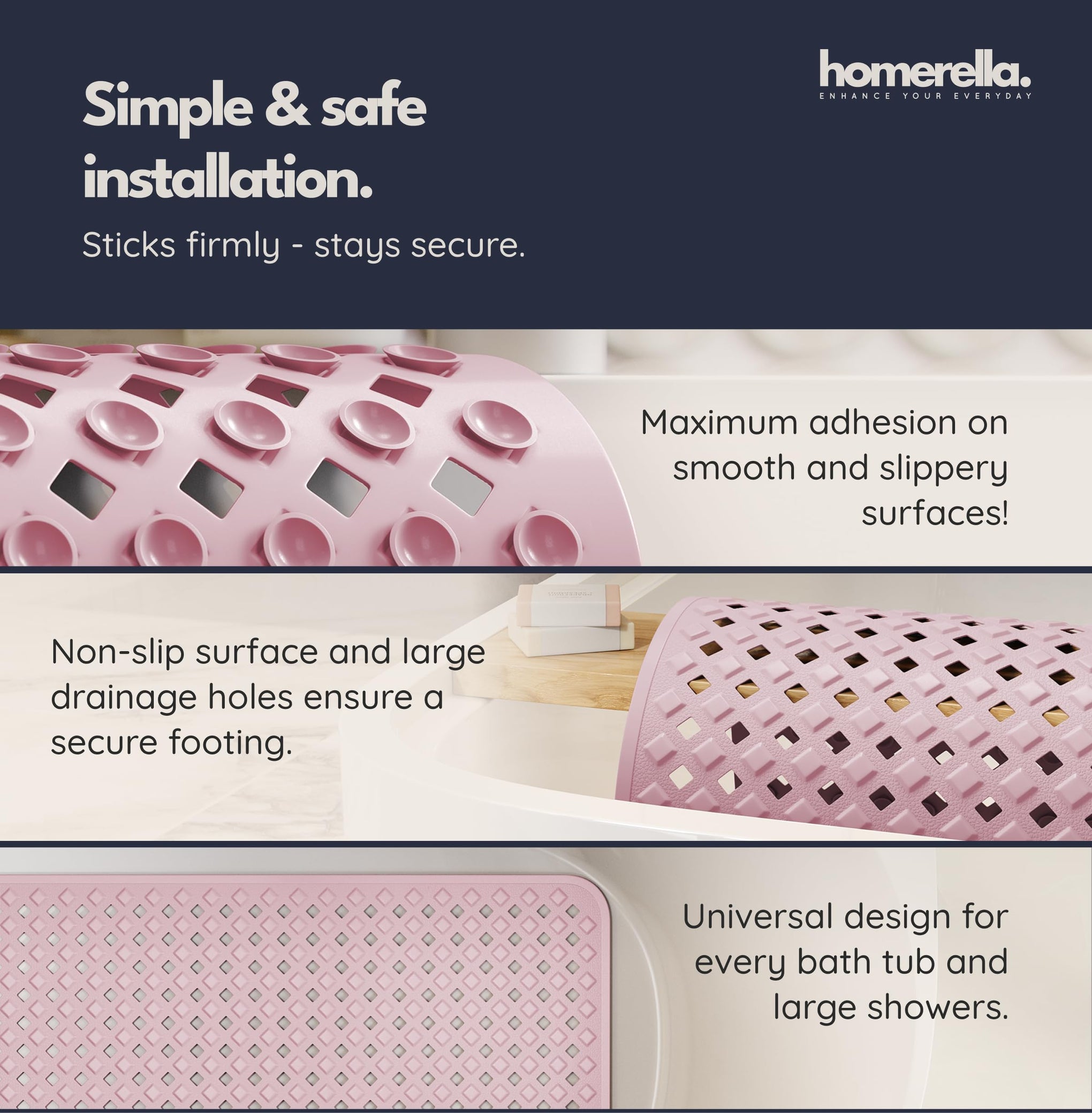 Bathtub Mat Non Slip 35x16 Shower Mat Non Slip Anti Mold BPA Free