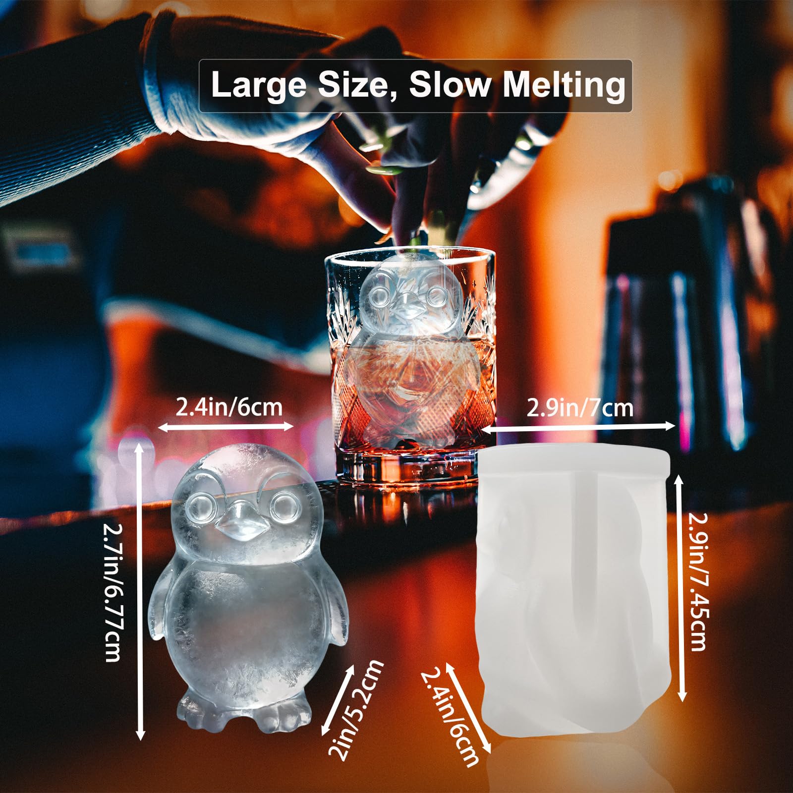 3D Penguin Ice Cube Silicone Molds Tray for Whiskey (2 Count)
