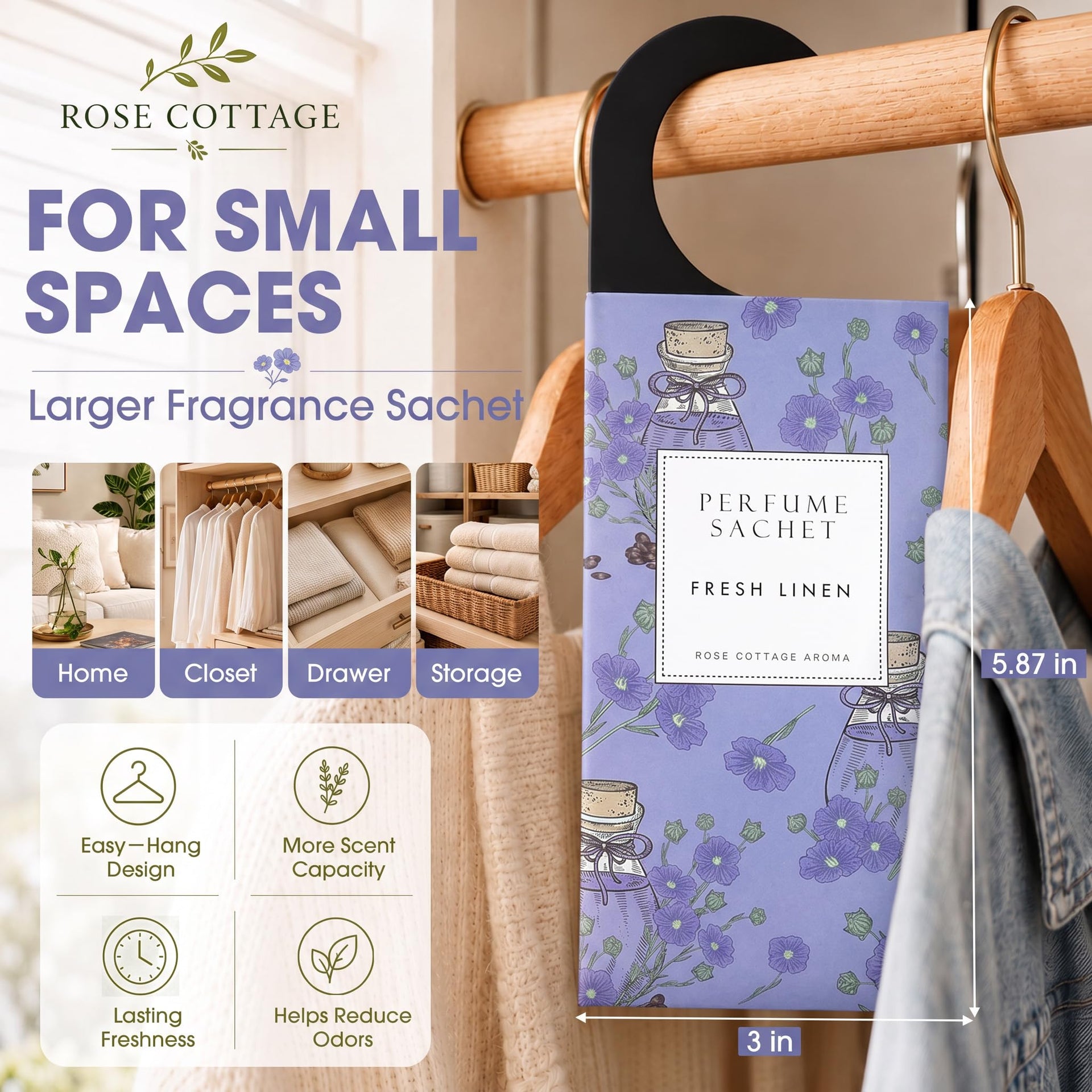 Large 12 Packs Fresh Linen Hanging Scented Sachets Long (12 Count)