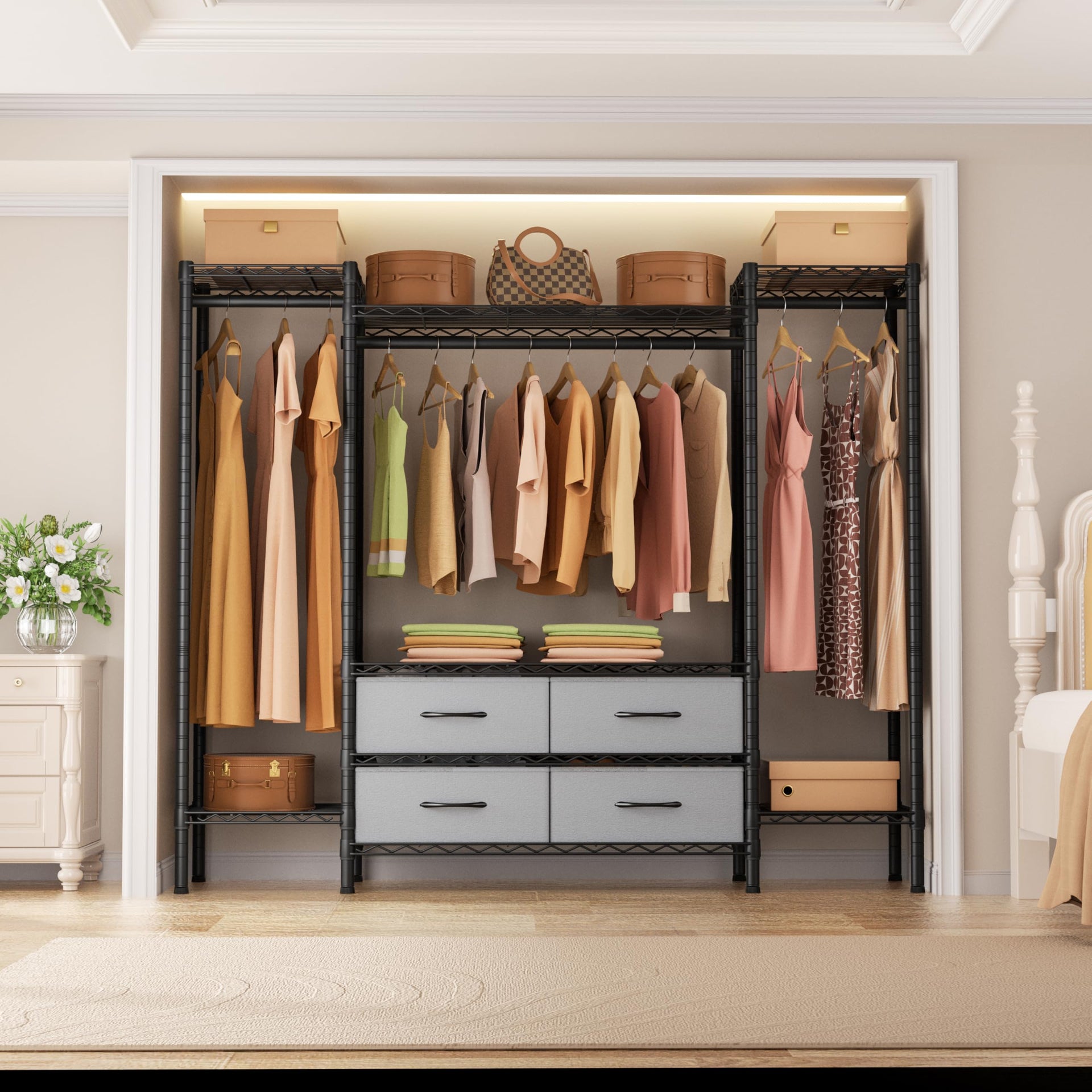 Heavy Duty Clothes Rack Metal Wardrobe with Adjustable Wire Shelves