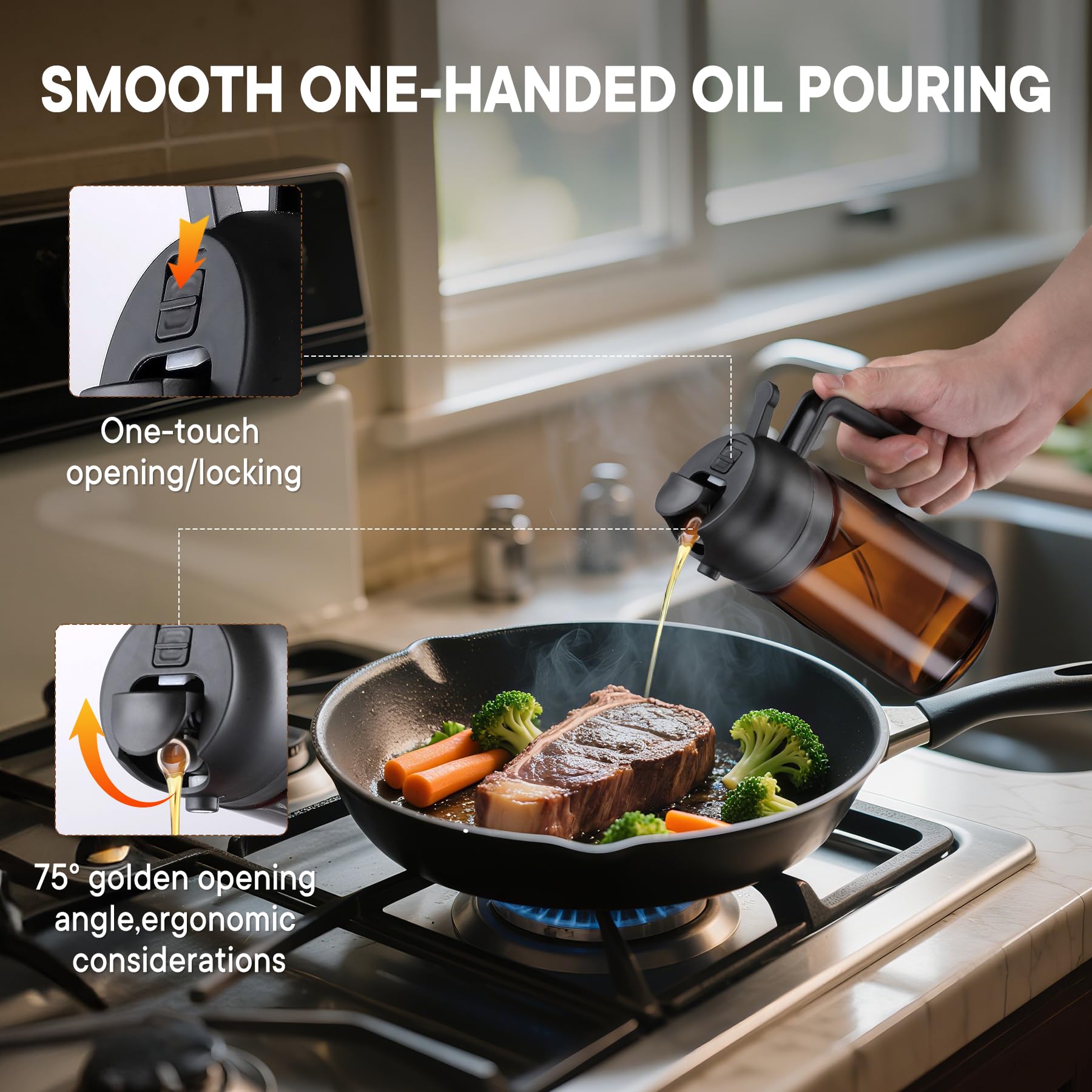 Oliver Oil Sprayer Dispenser for Cooking Bottle 16oz Dark Glass Black