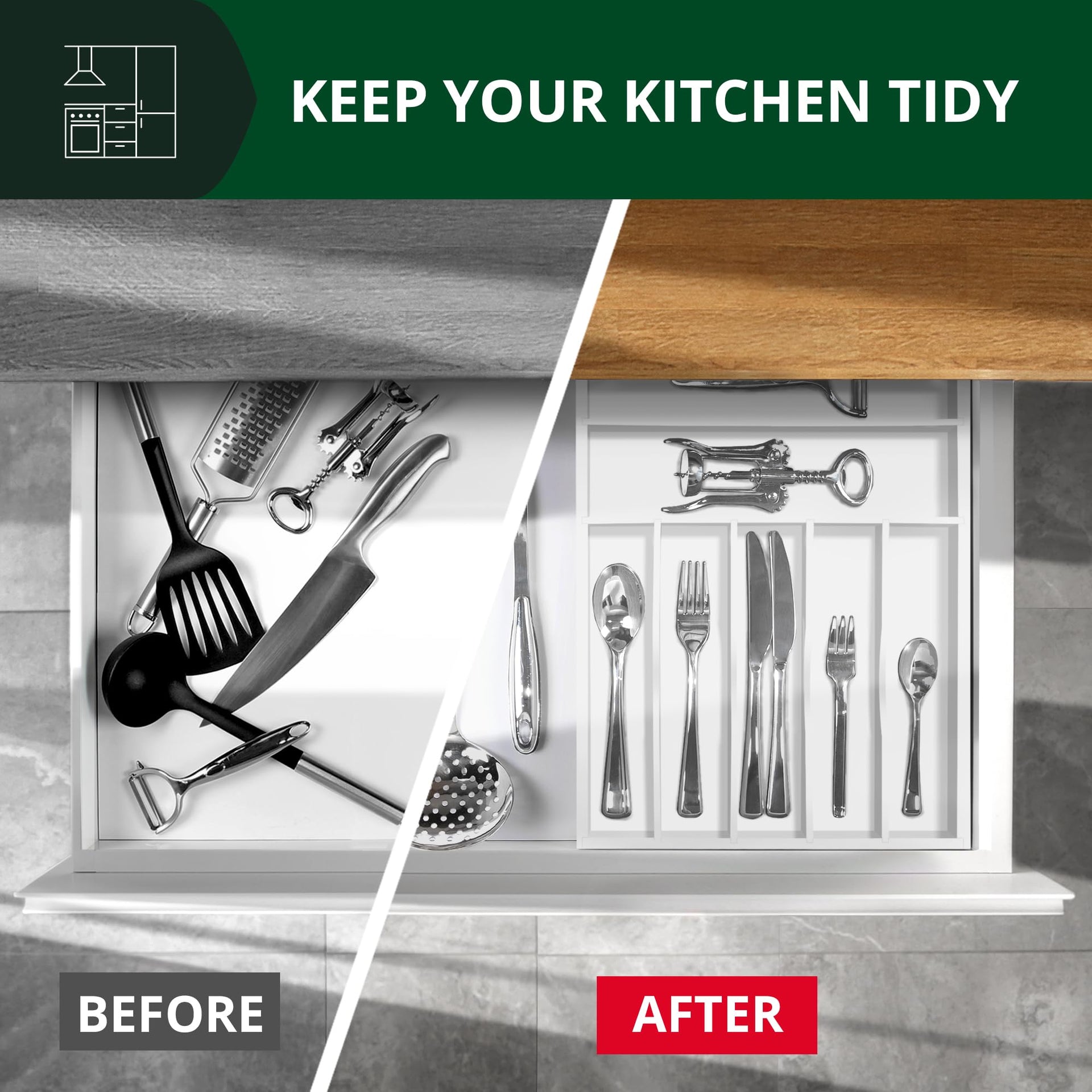 Luxury Bamboo Kitchen Drawer Organizer