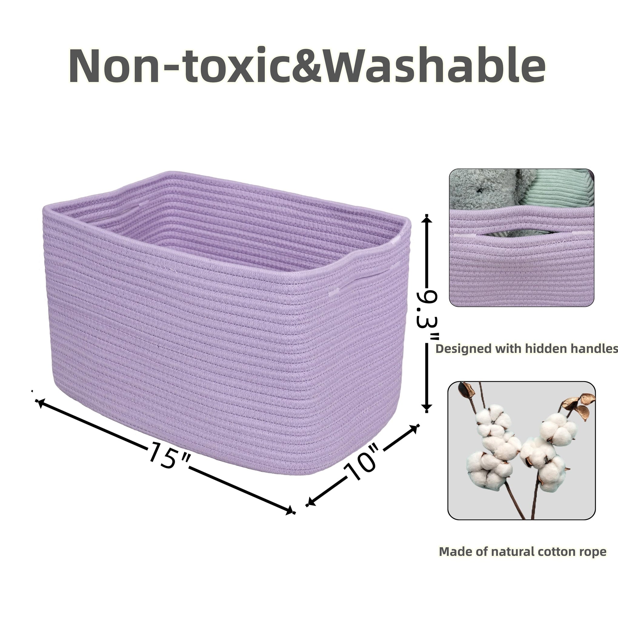 Woven Cotton Rope Storage Baskets 15x10x9.3" 3 Pack Purple Lavender