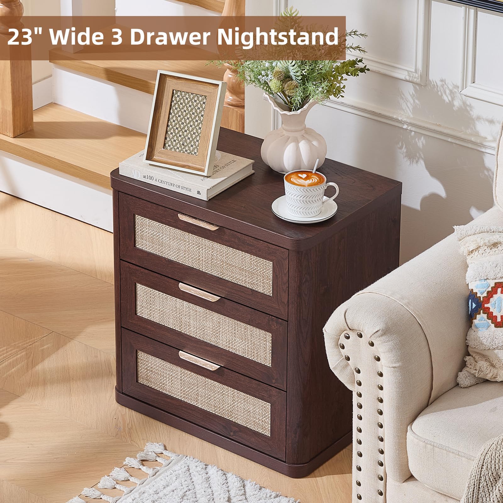 Rattan 23" Nightstands Set of 2 with Drawers for Bedroom (2 Count)