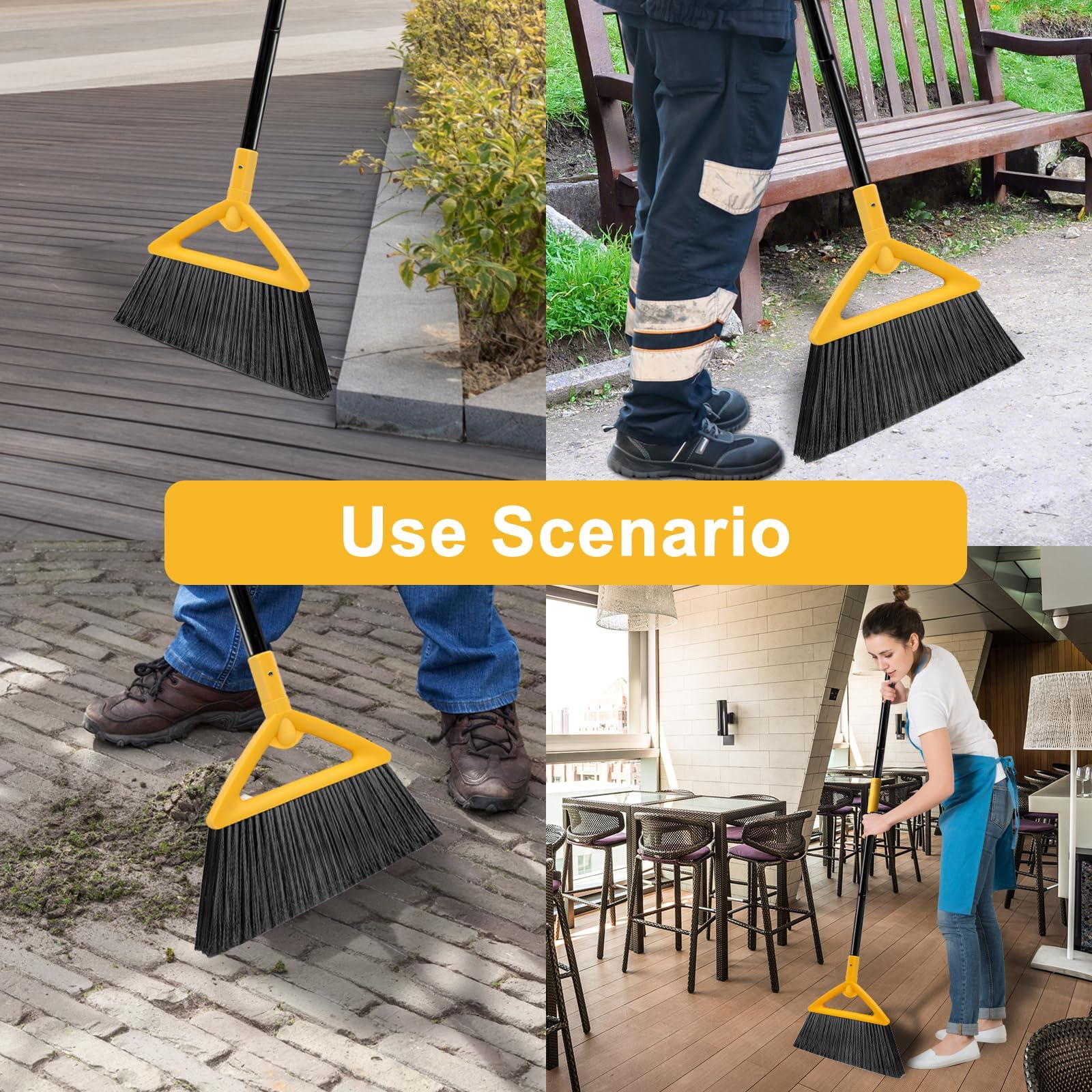 Heavy Duty Yellow Angle Broom with Long Handle (3 Count)