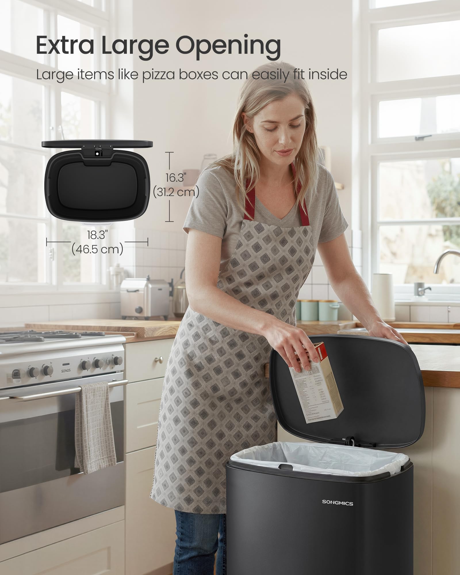 20-Gallon (75 L) Trash Can, Stainless Steel Kitchen Garbage Can, Recycling or Waste Bin, Soft Close, Step-On Pedal, Removable Inner Bucket, Black ULTB075BZ01