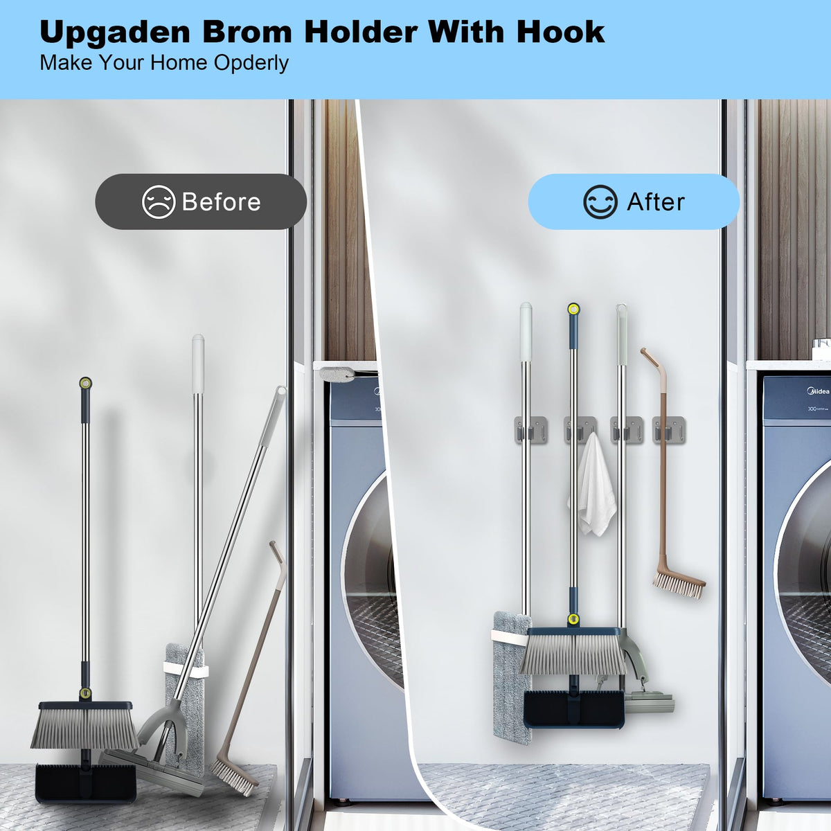 2 Pack Broom Holder Wall Mount (2 Count)
